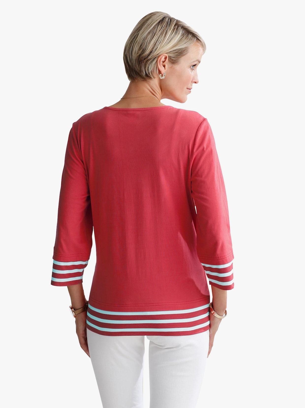 3/4-Arm-Shirt - erdbeere-weiß-gemustert
