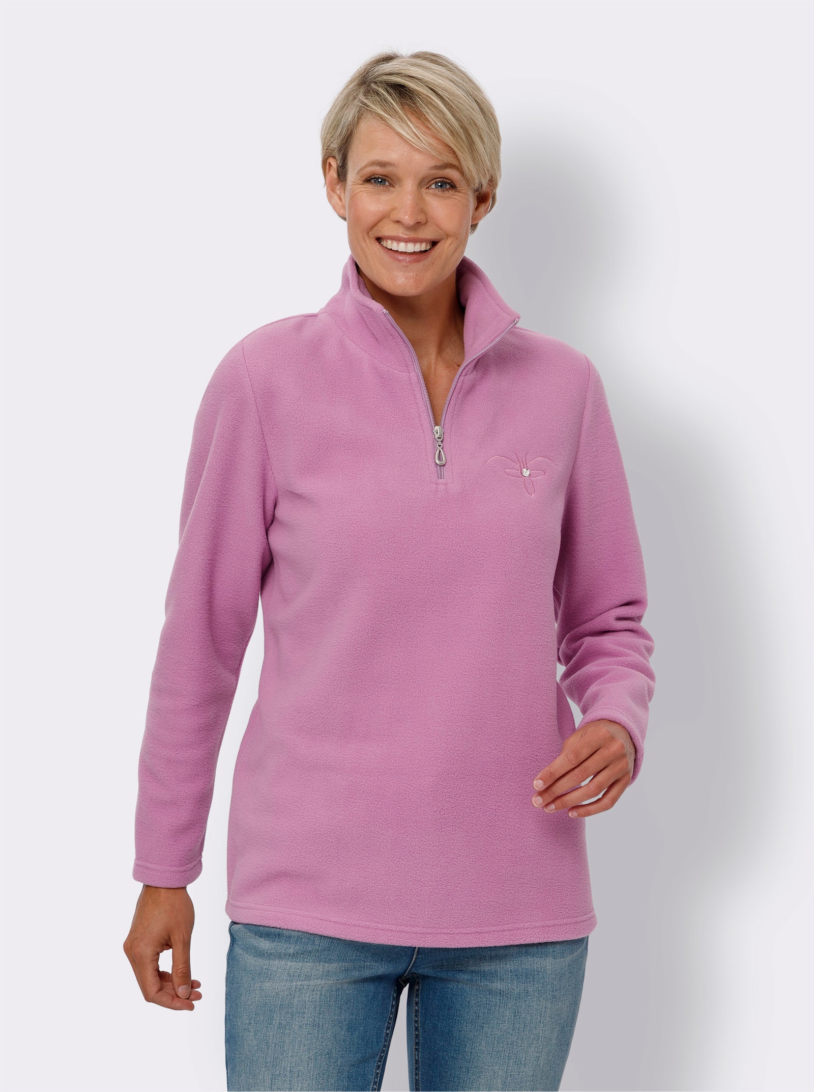 Fleeceshirt mit Glitzersteinchen - orchidee