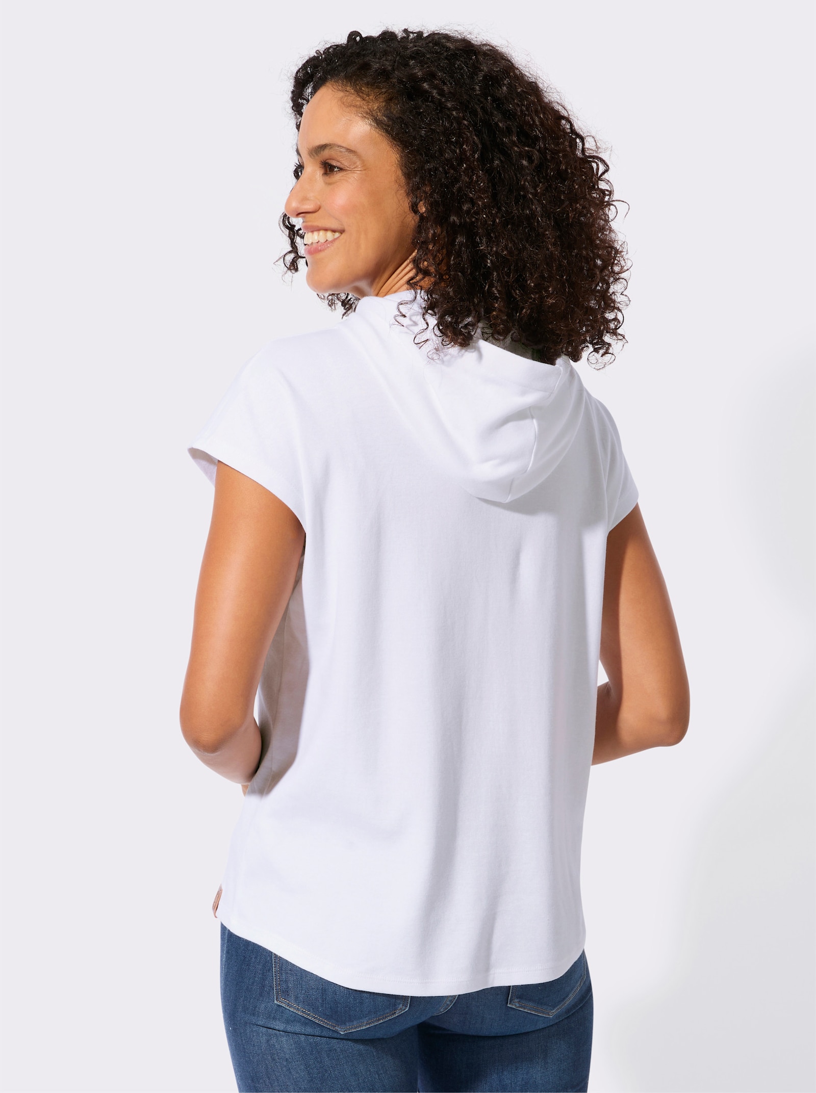 Kapuzenshirt mit überlappenden Ärmeln - weiß