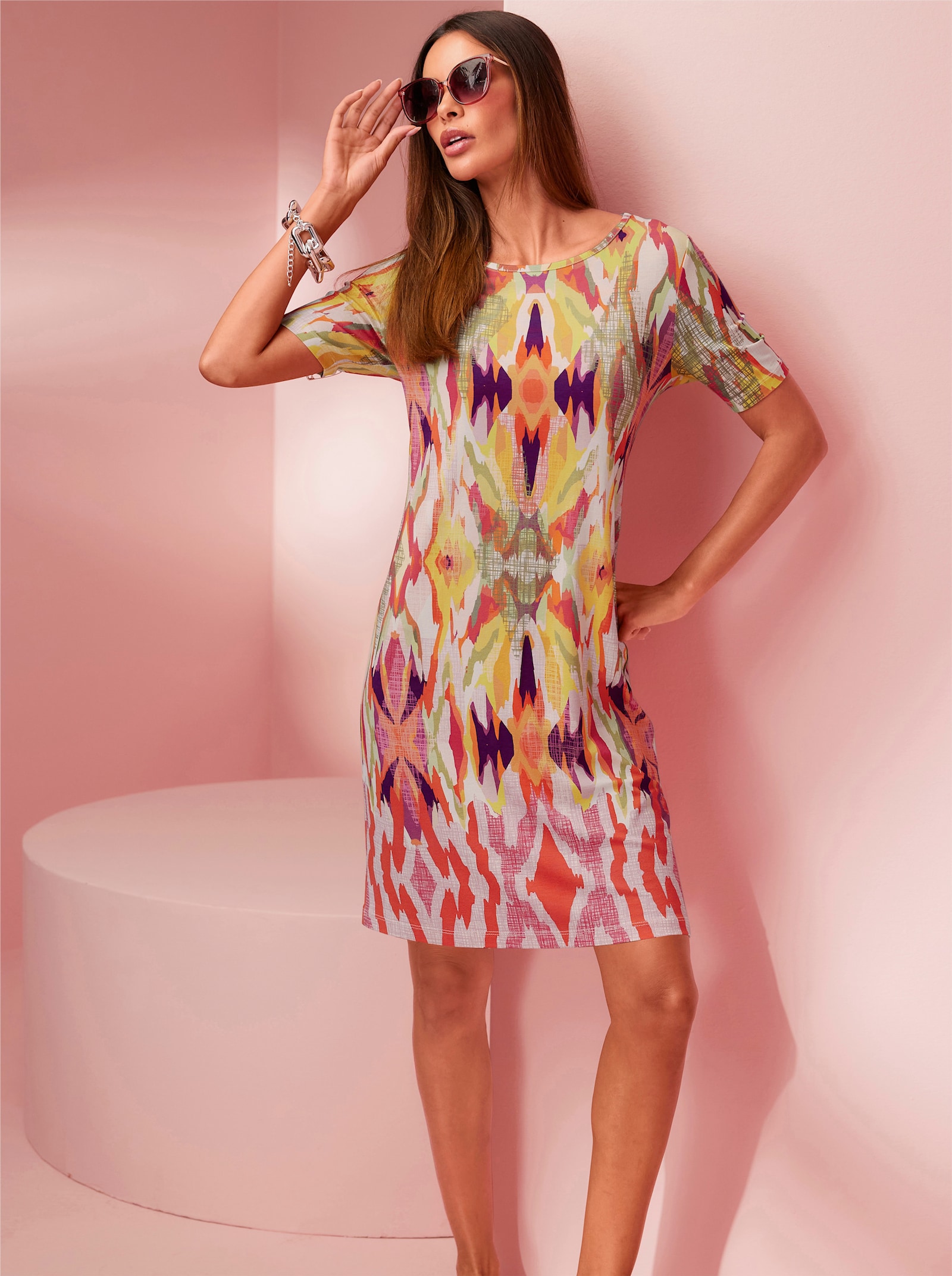 heine Robe en jersey sans fermeture - orange-fuchsia imprimé