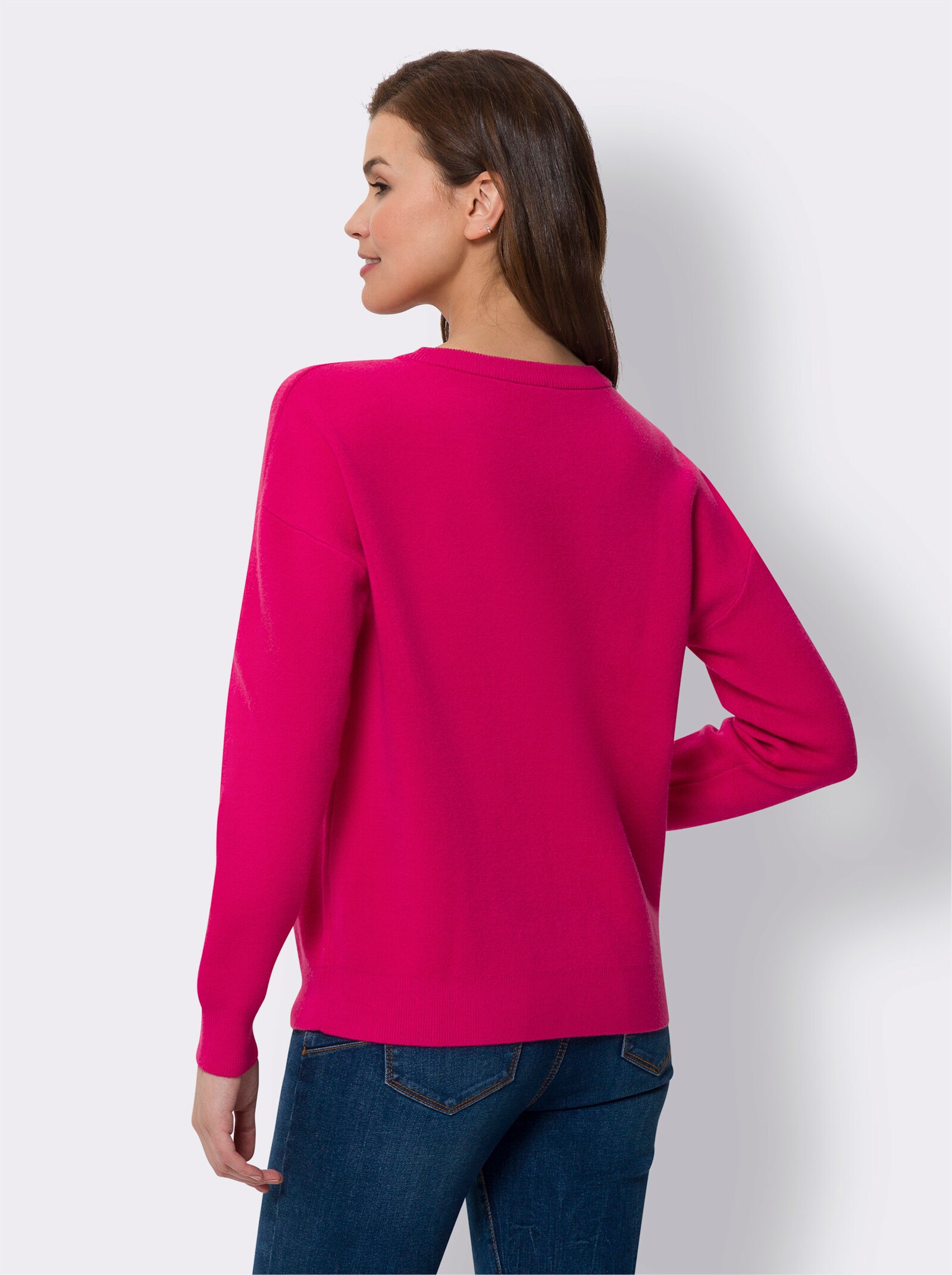 heine Rundhalspullover in Feinstrick-Qualität, mit Smiley-Schriftzug - pink
