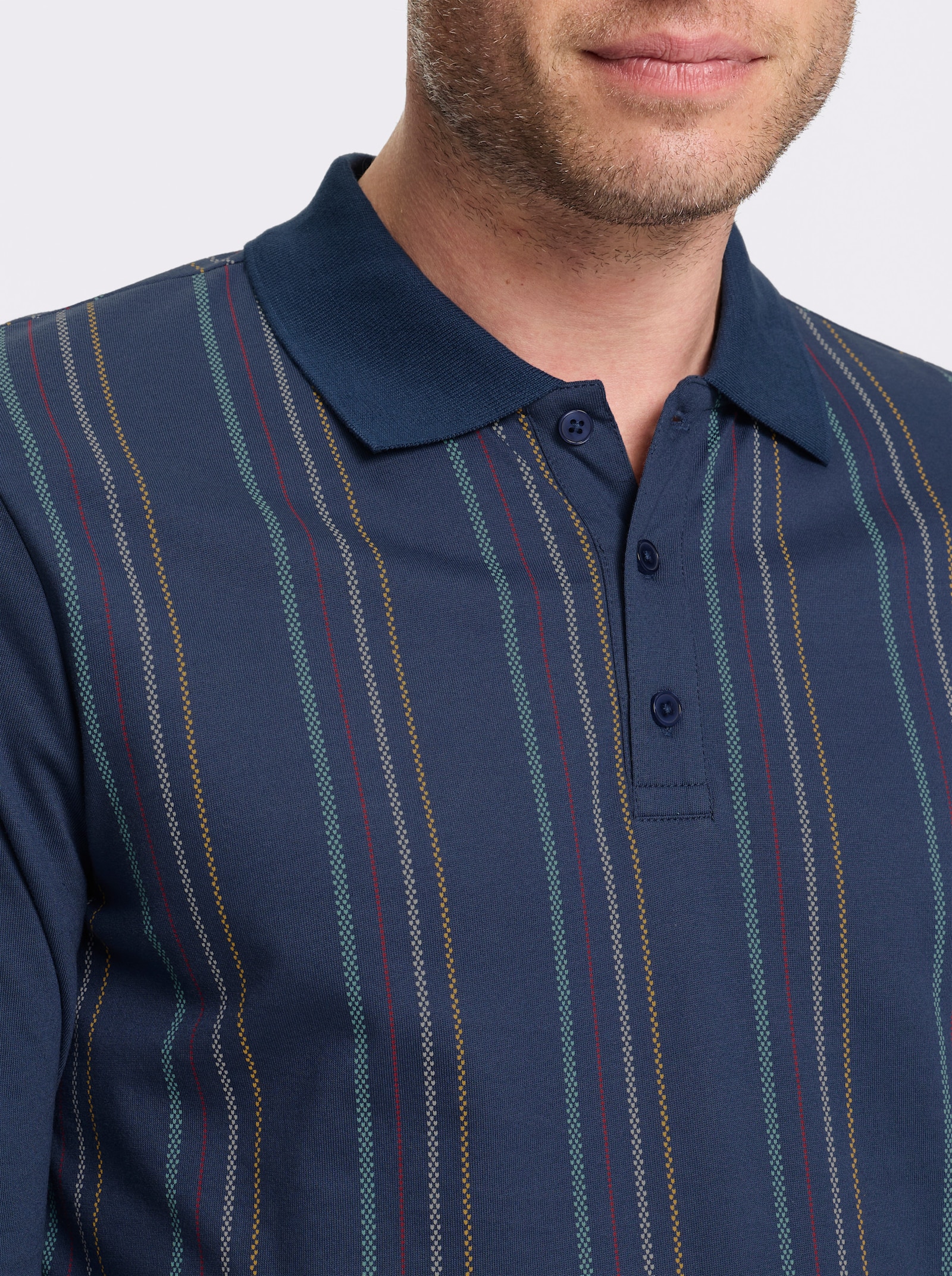 Marco Donati Langarm-Poloshirt mit Knopfleiste - dunkelblau-gestreift