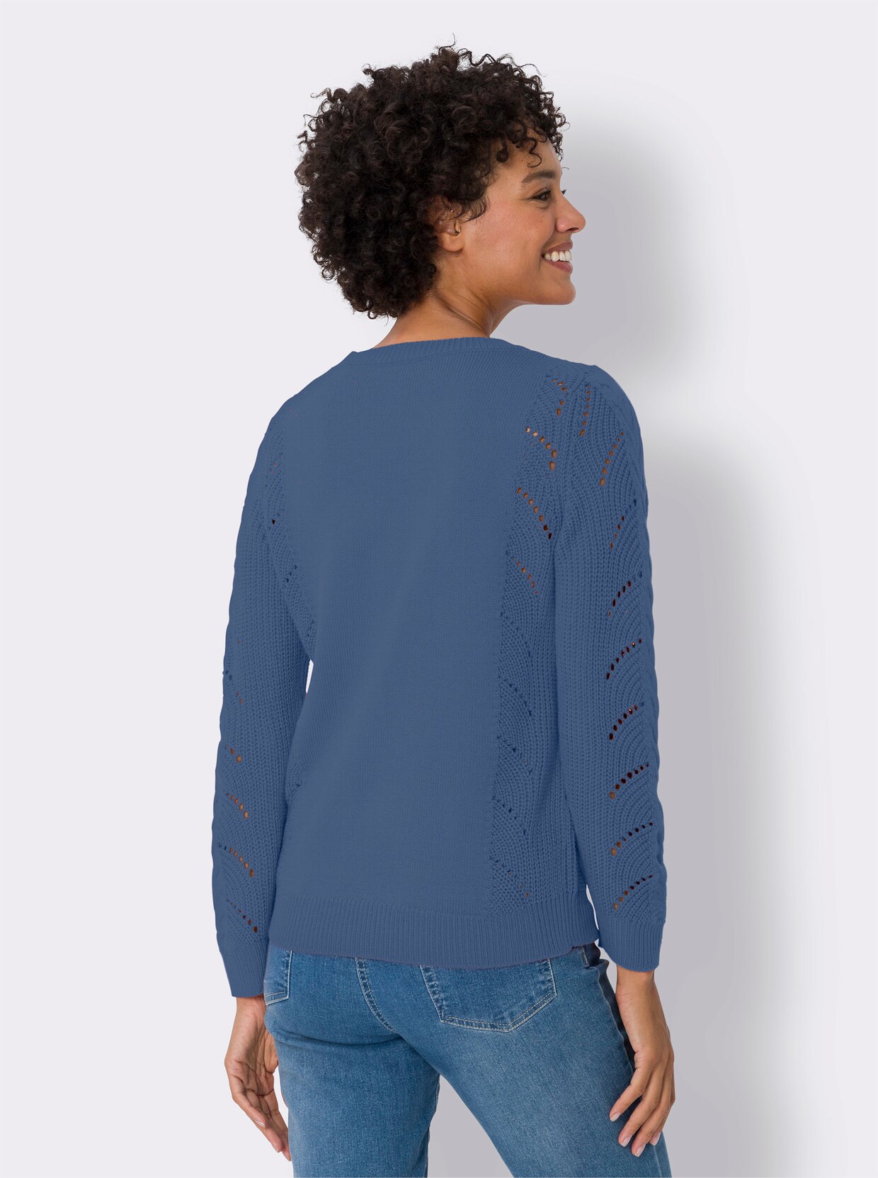 Langarm-Pullover - mittelblau