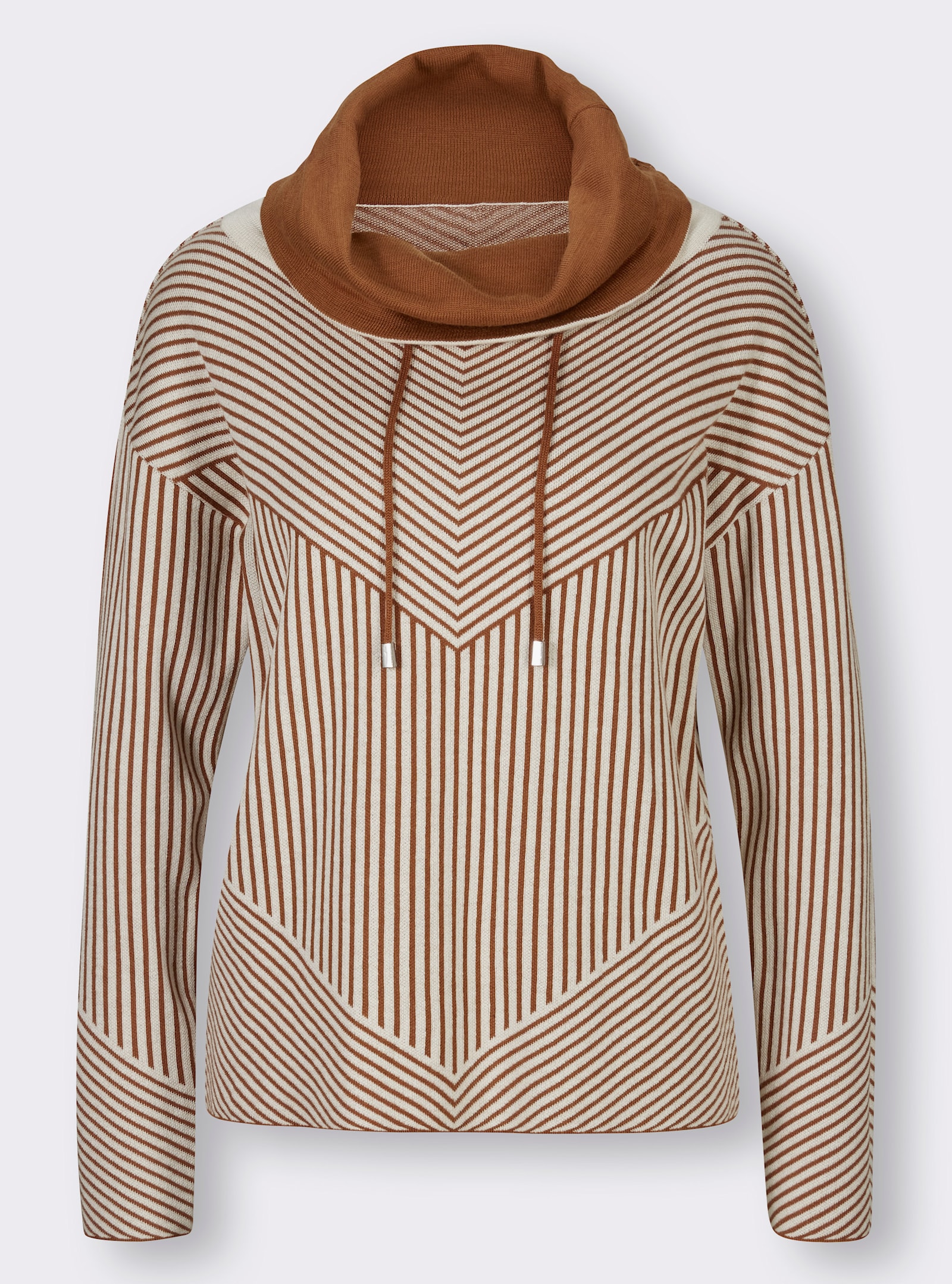 Rollkragenpullover in Modal-Mischung - champagner-cognac-gemustert