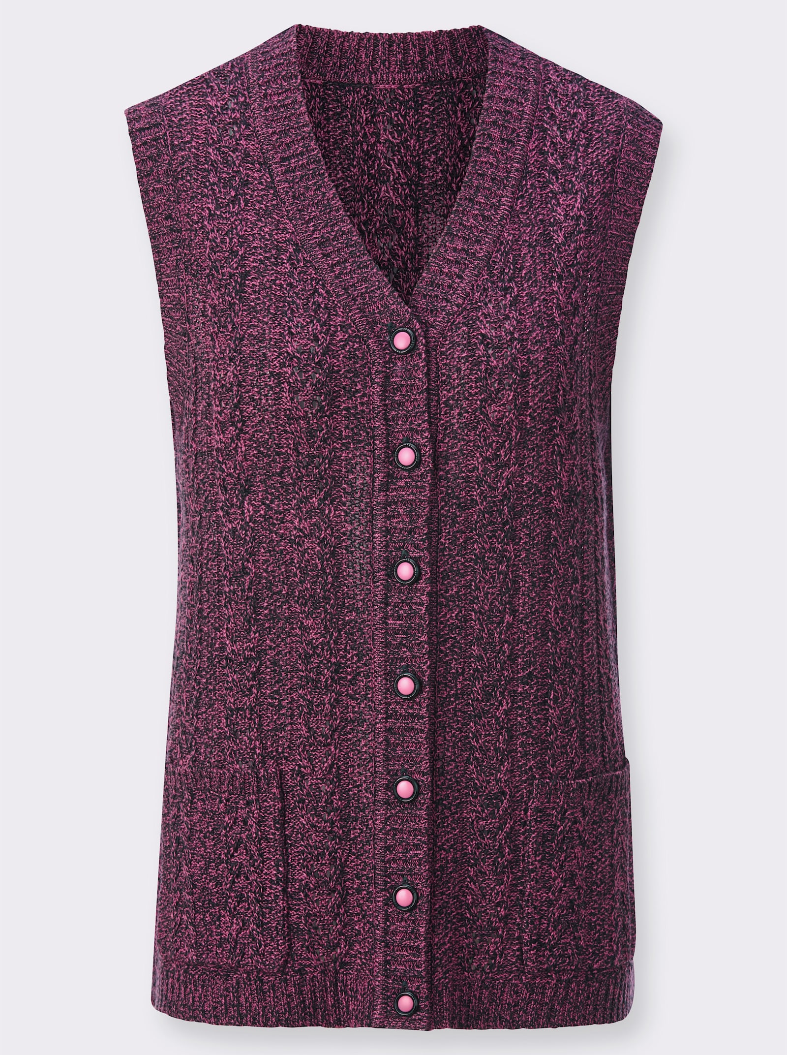 Stickad väst + flätmönster - ljung, melerad