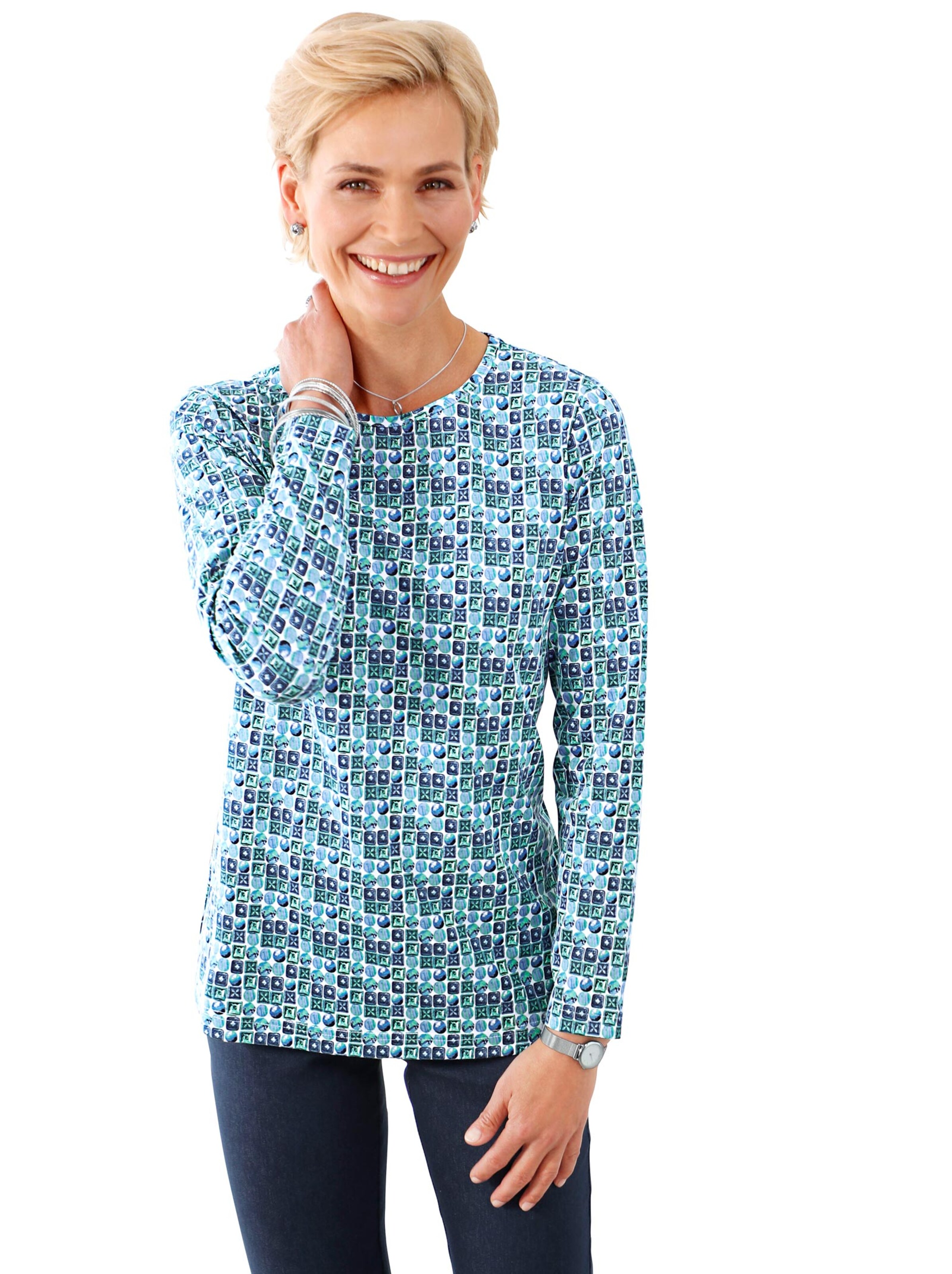 Shirt - blau-grün-gemustert