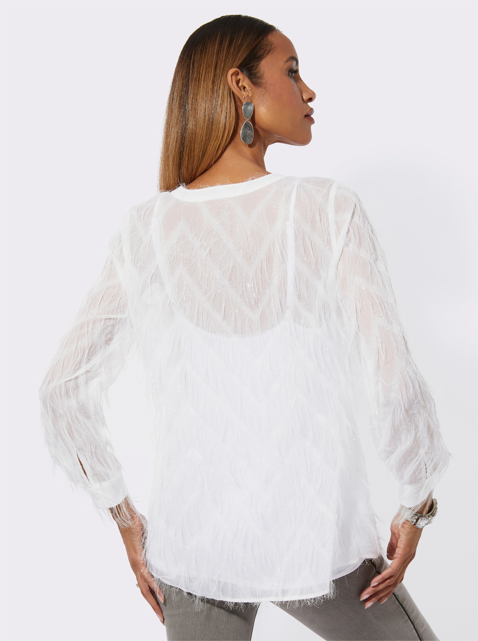 Langarmbluse mit Krempel-Ärmel - ecru