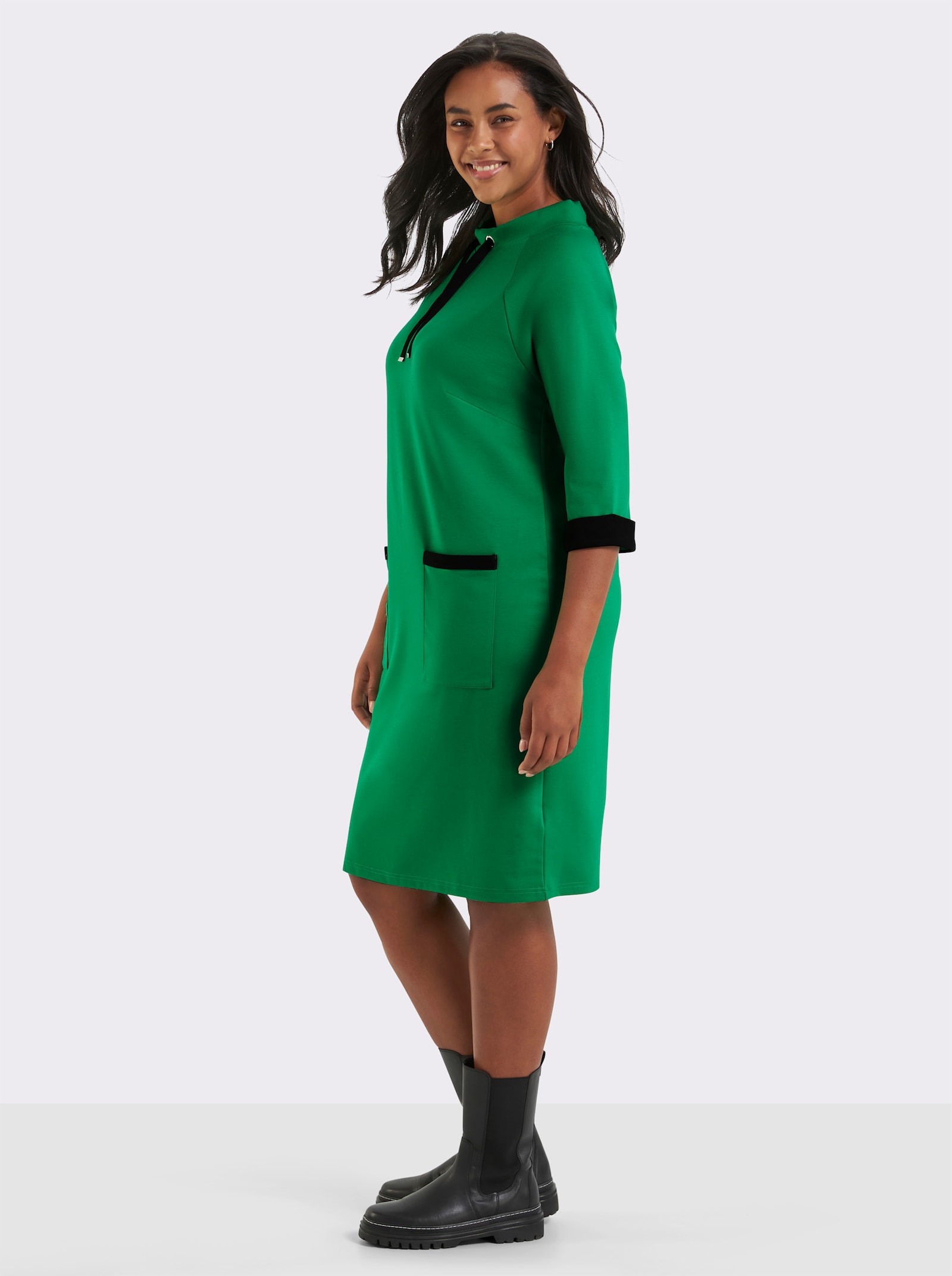 Jerseykleid mit Kontrast-Akzenten - grasgrün
