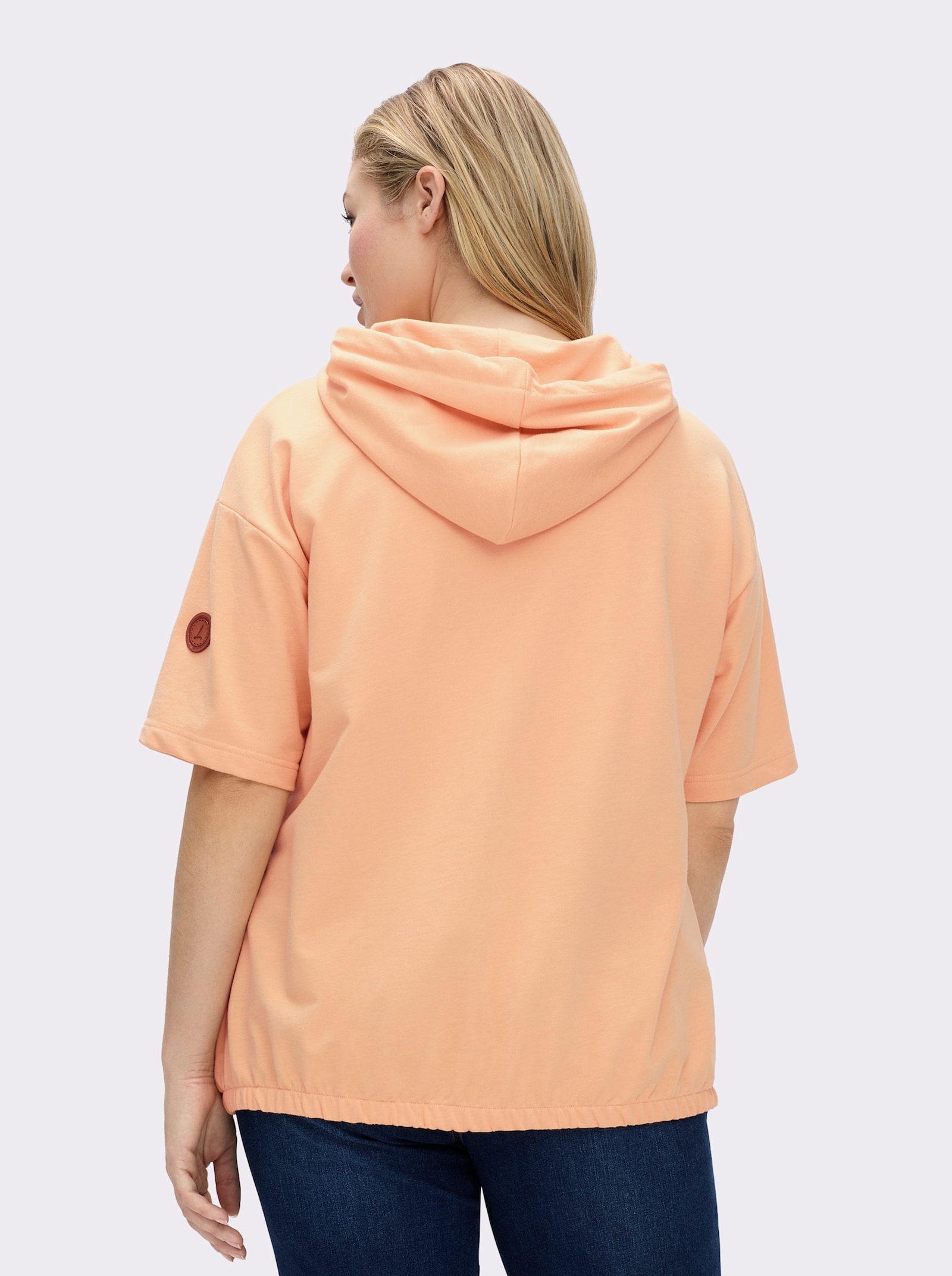 Kapuzensweatshirt mit elastischem Saum - apricot-ecru-bedruckt