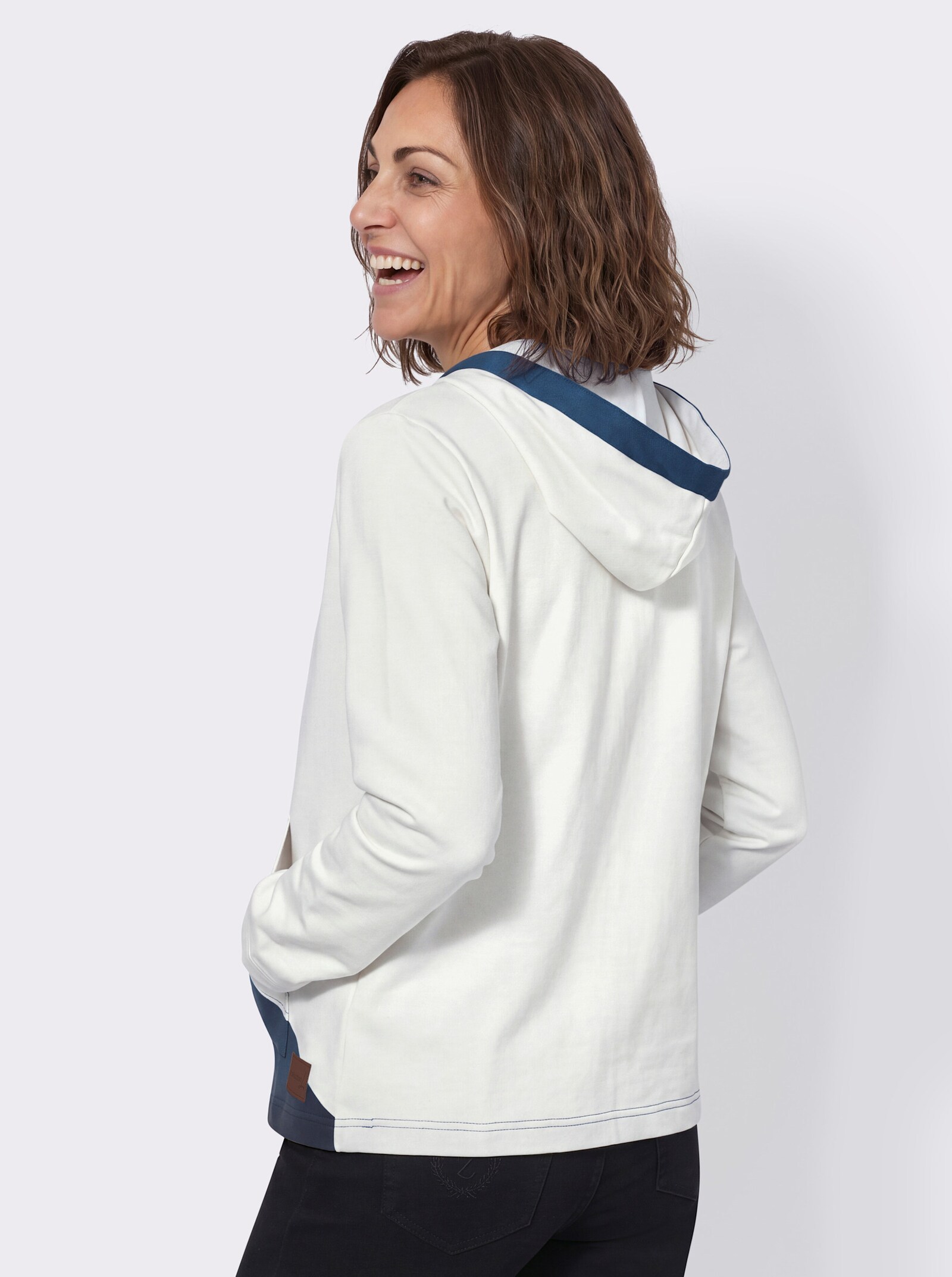 Sweatshirt mit Kapuze - ecru-jeansblau
