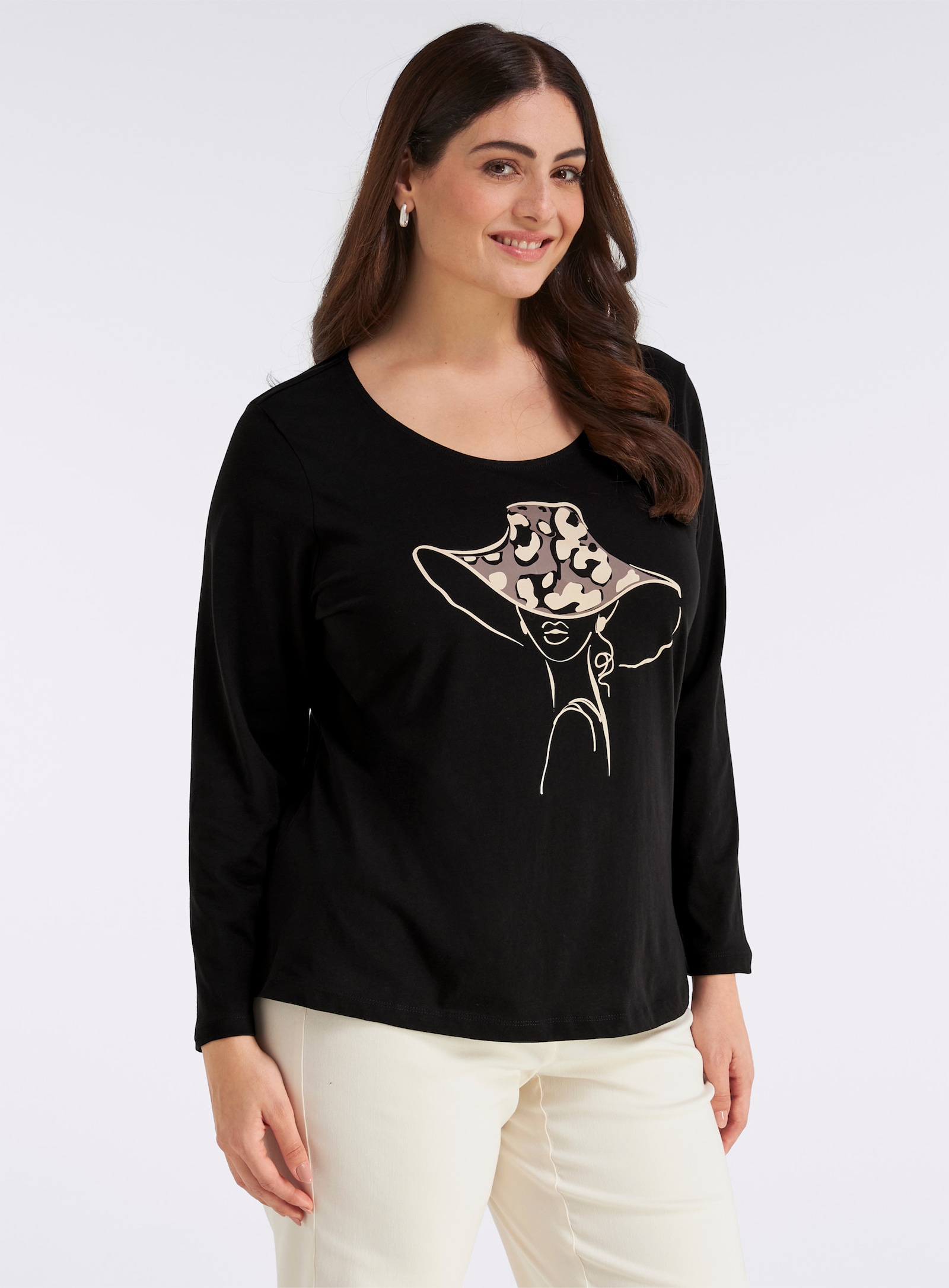 Langarmshirt mit Druck vorne - schwarz