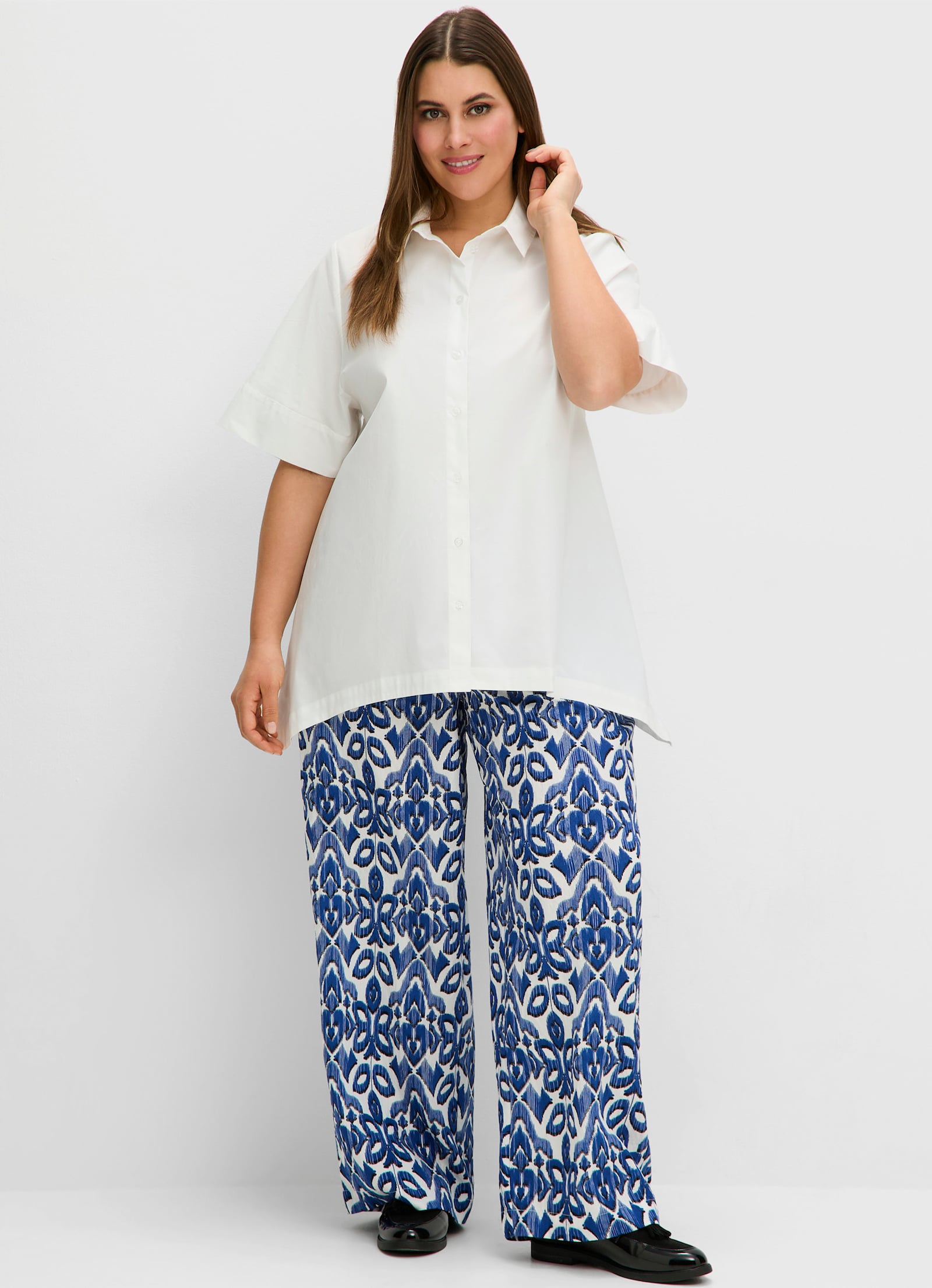 sheego Hose in weiter Beinform, bedruckt - ecru-gemustert