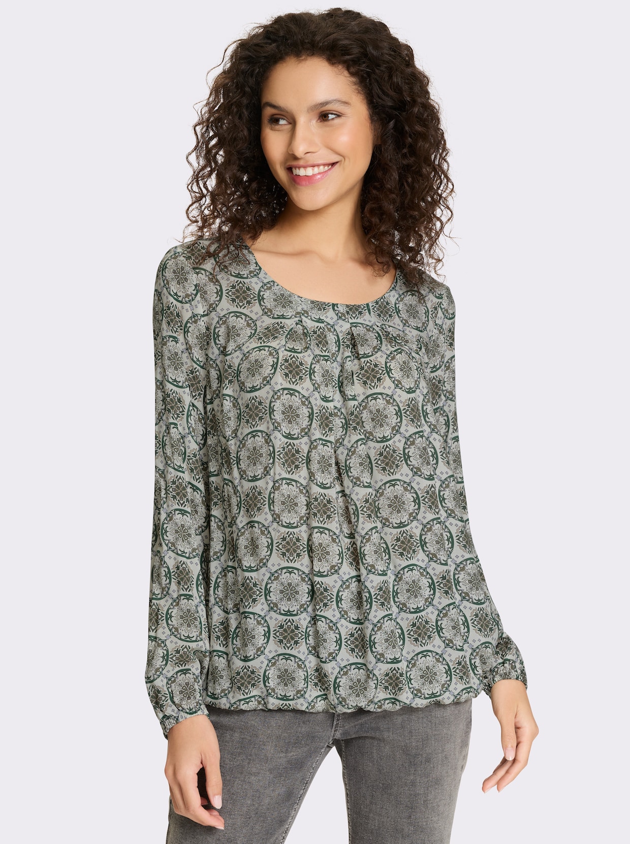 heine Druckbluse - khaki-sand-bedruckt