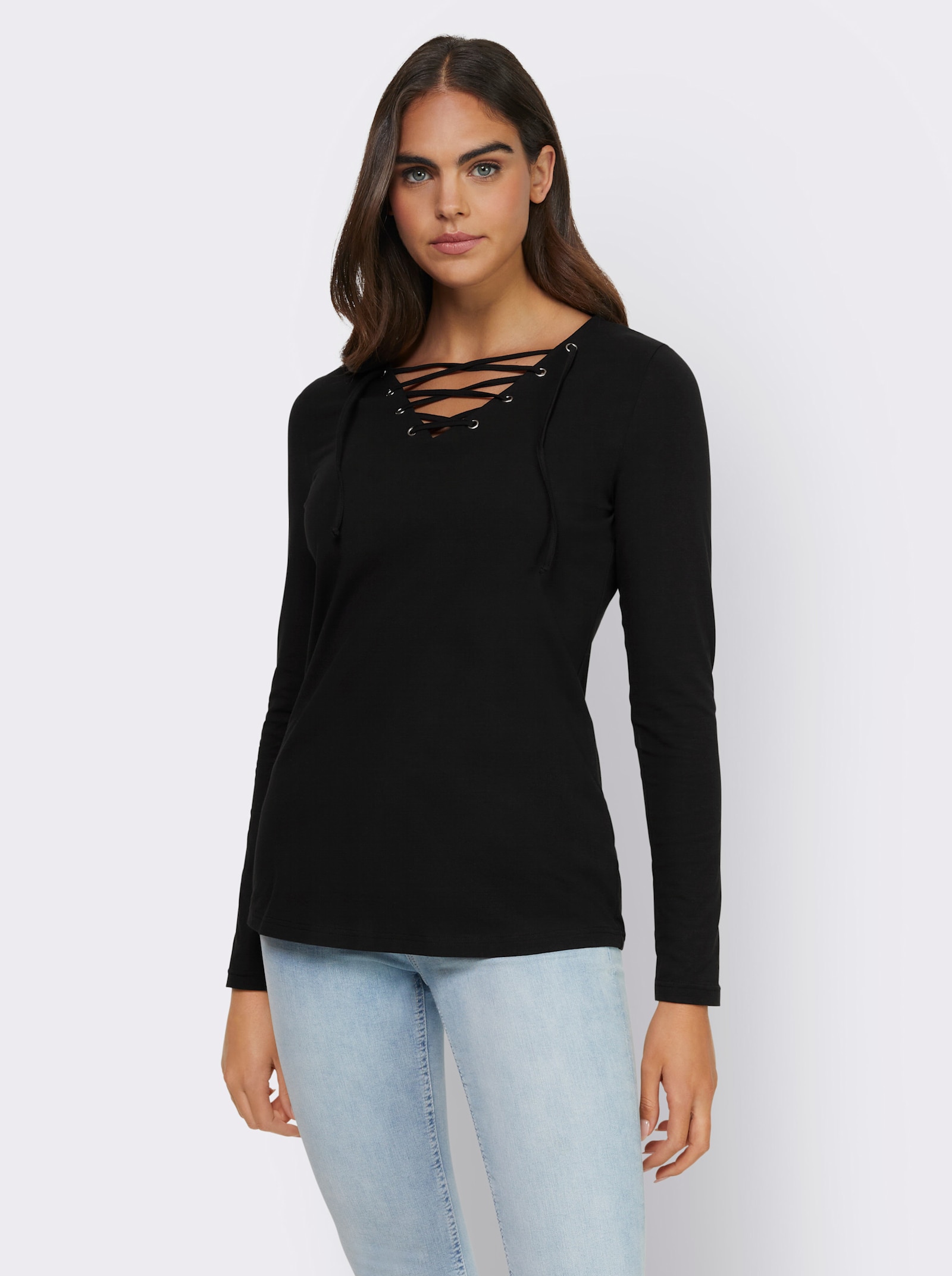 heine T-shirt à manches longues avec laçage - noir