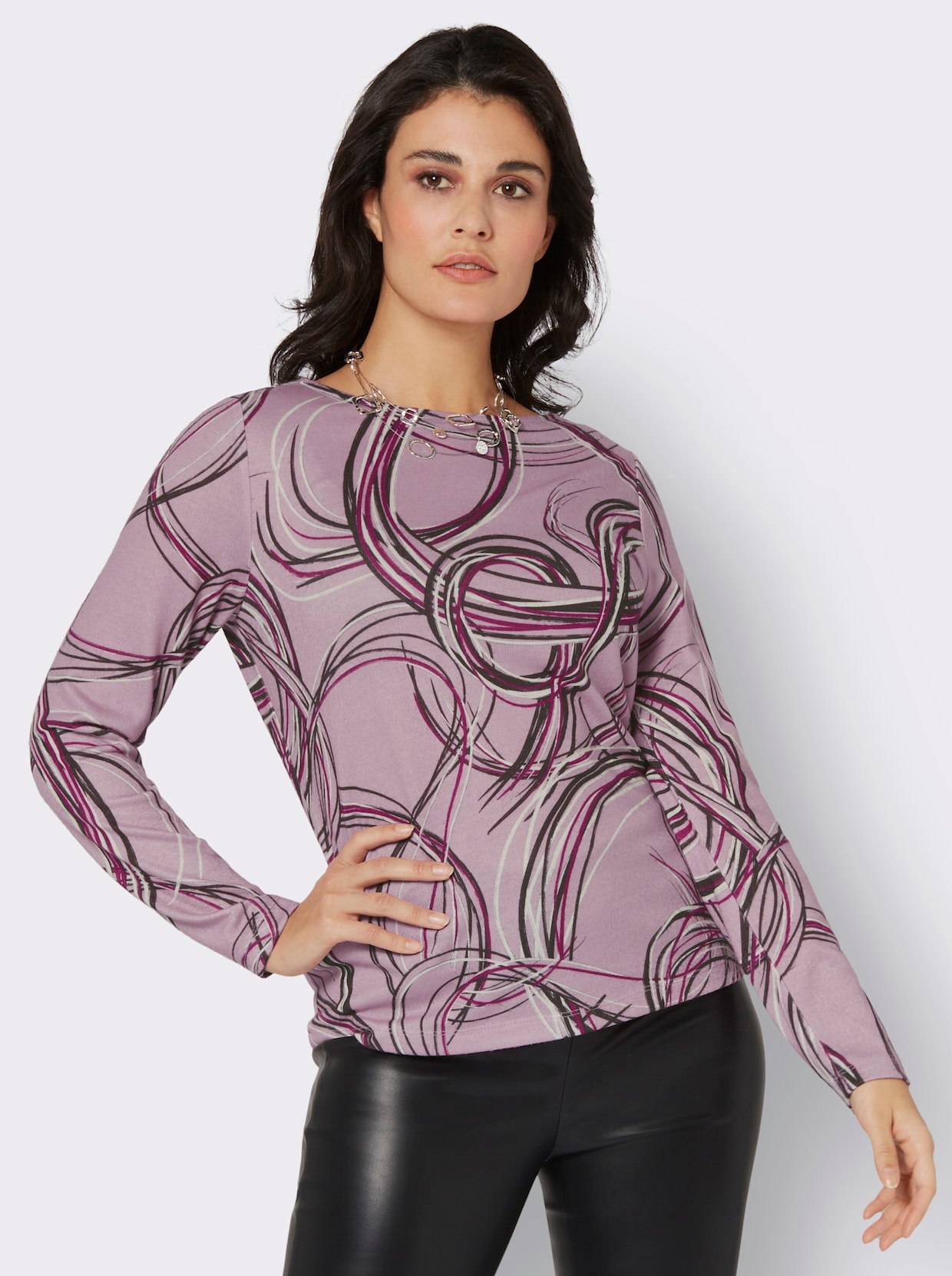 Shirt - mauve-graphit-bedruckt