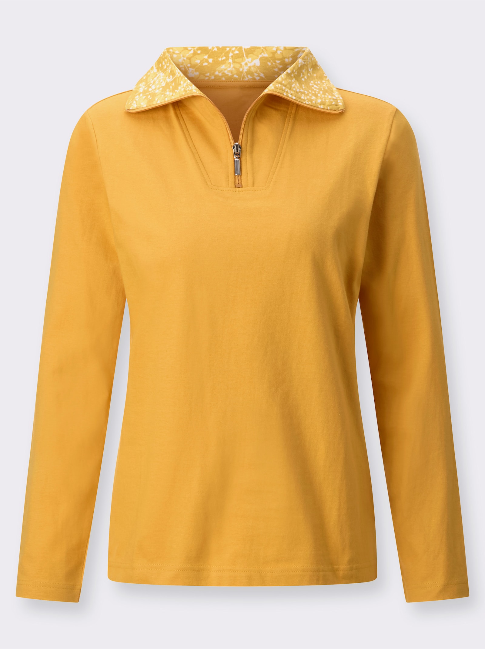 Troyer mit gemusterter Krageninnenseite - ocker