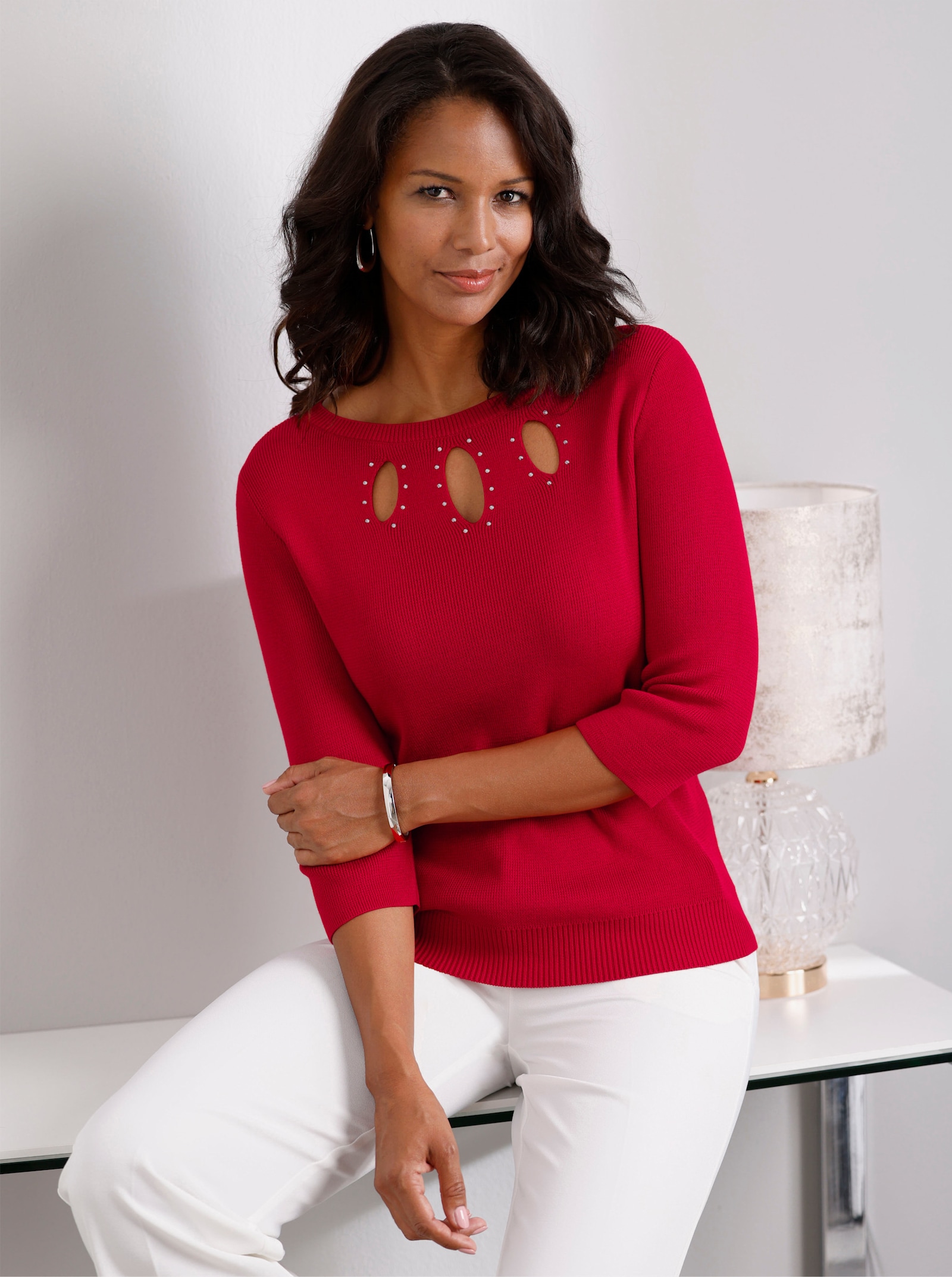 Feinstrickpullover mit Cut-outs - rot