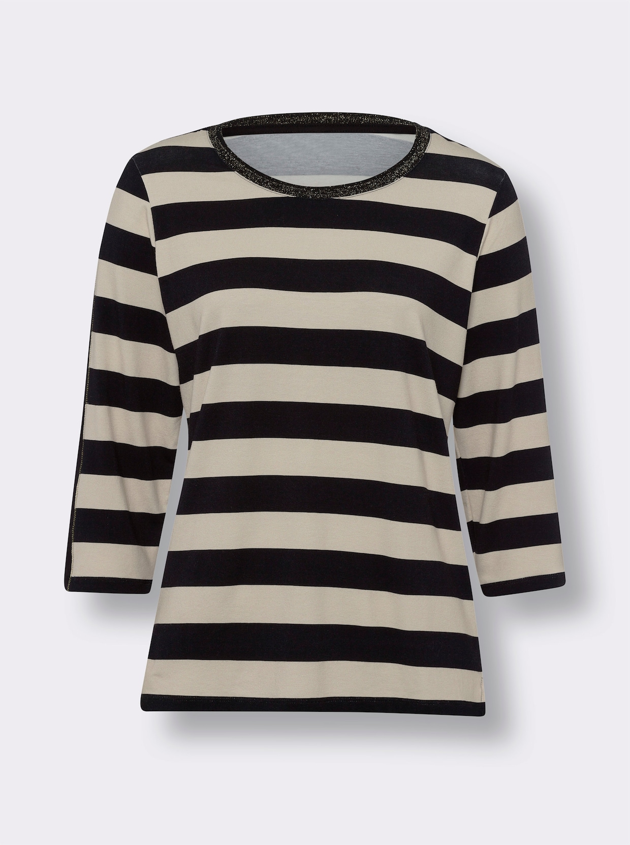 heine T-shirt à manches 3/4 - noir-couleur ivoire à rayures fines