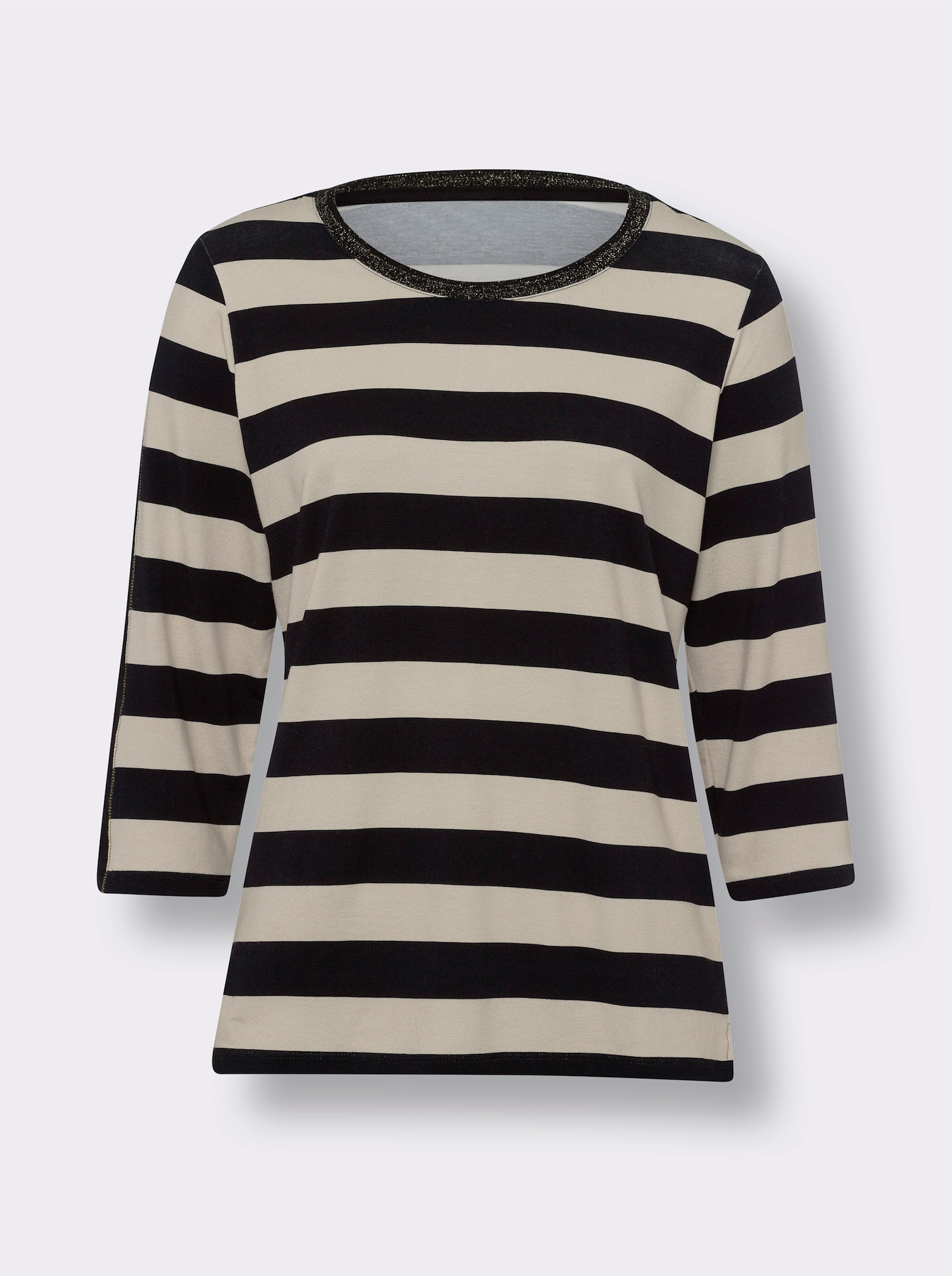 heine T-shirt à manches 3/4 avec fils brillants - noir-café au lait à rayures fines