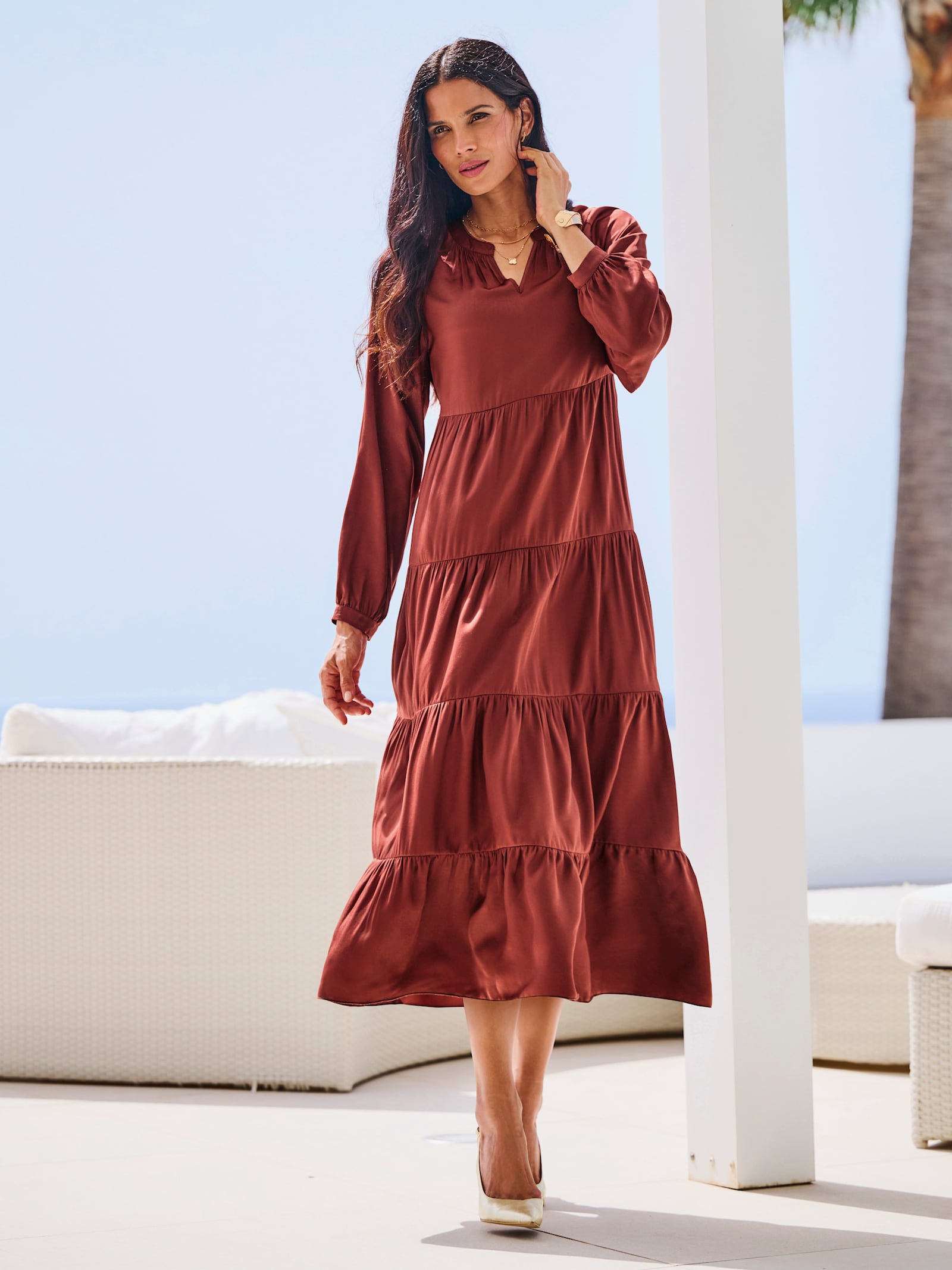 heine Robe tissée en mélange doux de viscose - marron rouge