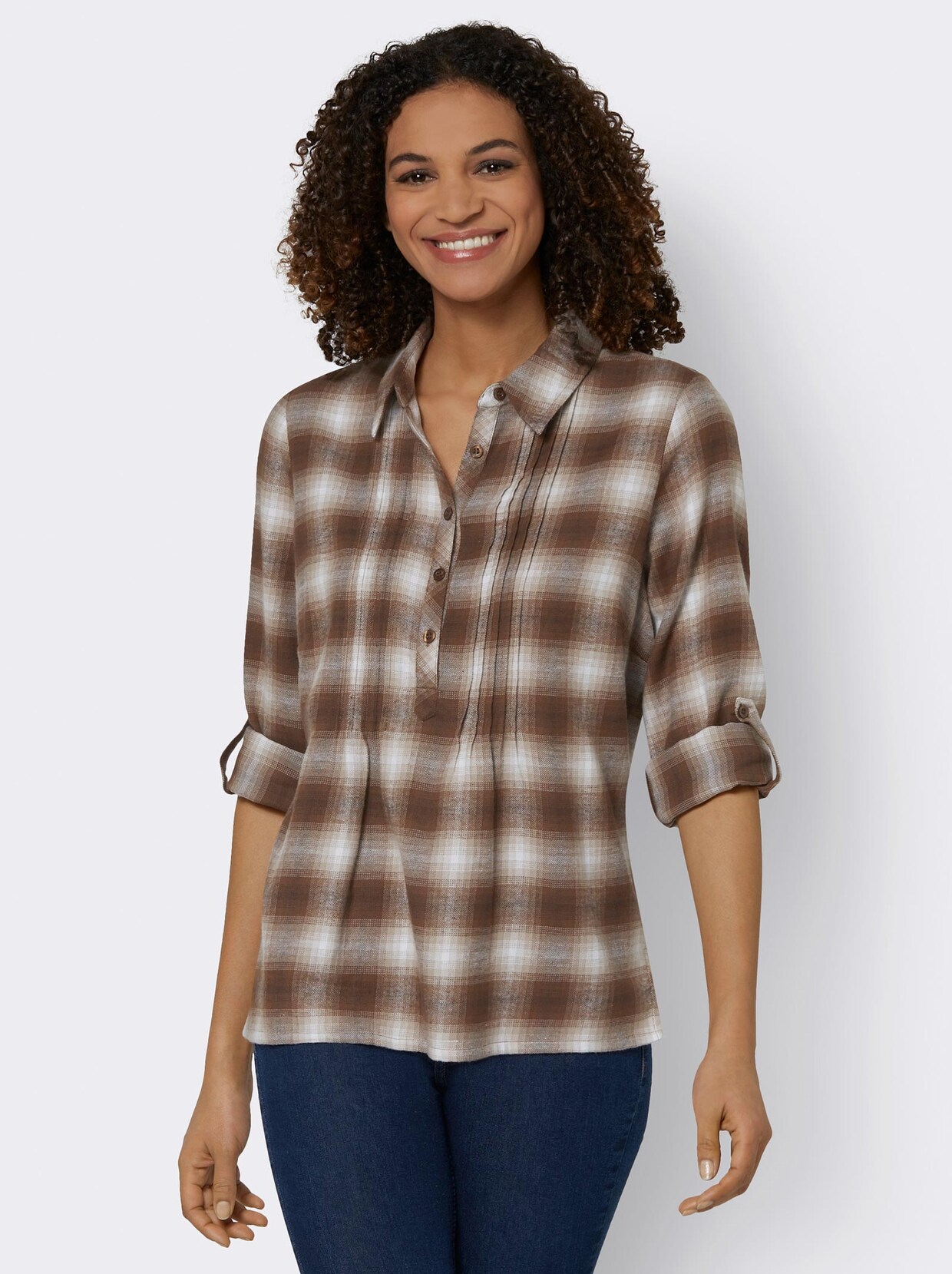 Flanellen blouse - bruin/ecru geruit