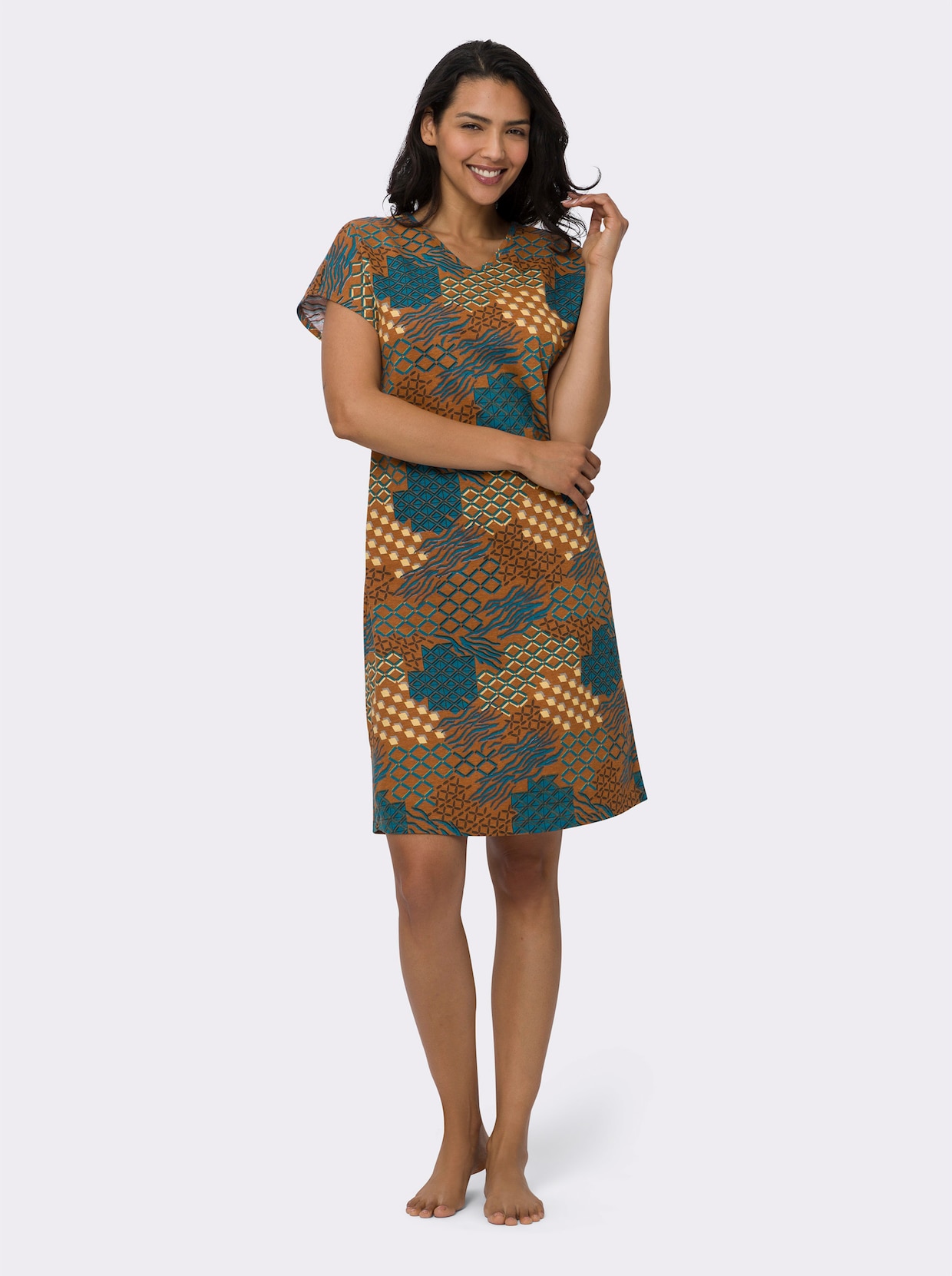 Sommerkleid - rotbraun-petrol-bedruckt