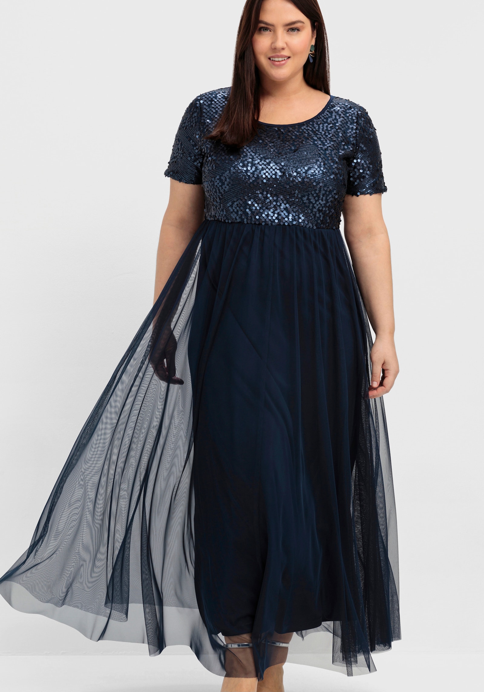 sheego Abendkleid in A-Linie, mit Pailletten - marine