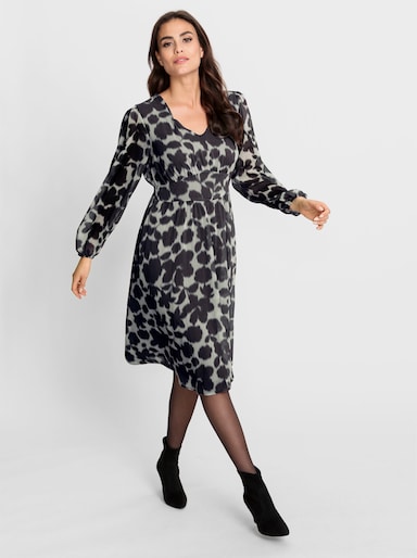 heine Druckkleid in Chiffon-Qualität, geblümt - champagner-schwarz-bedruckt