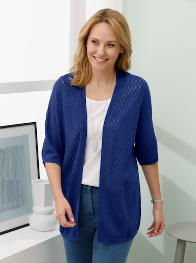 Longstrickjacke mit Ajour-Muster - royalblau