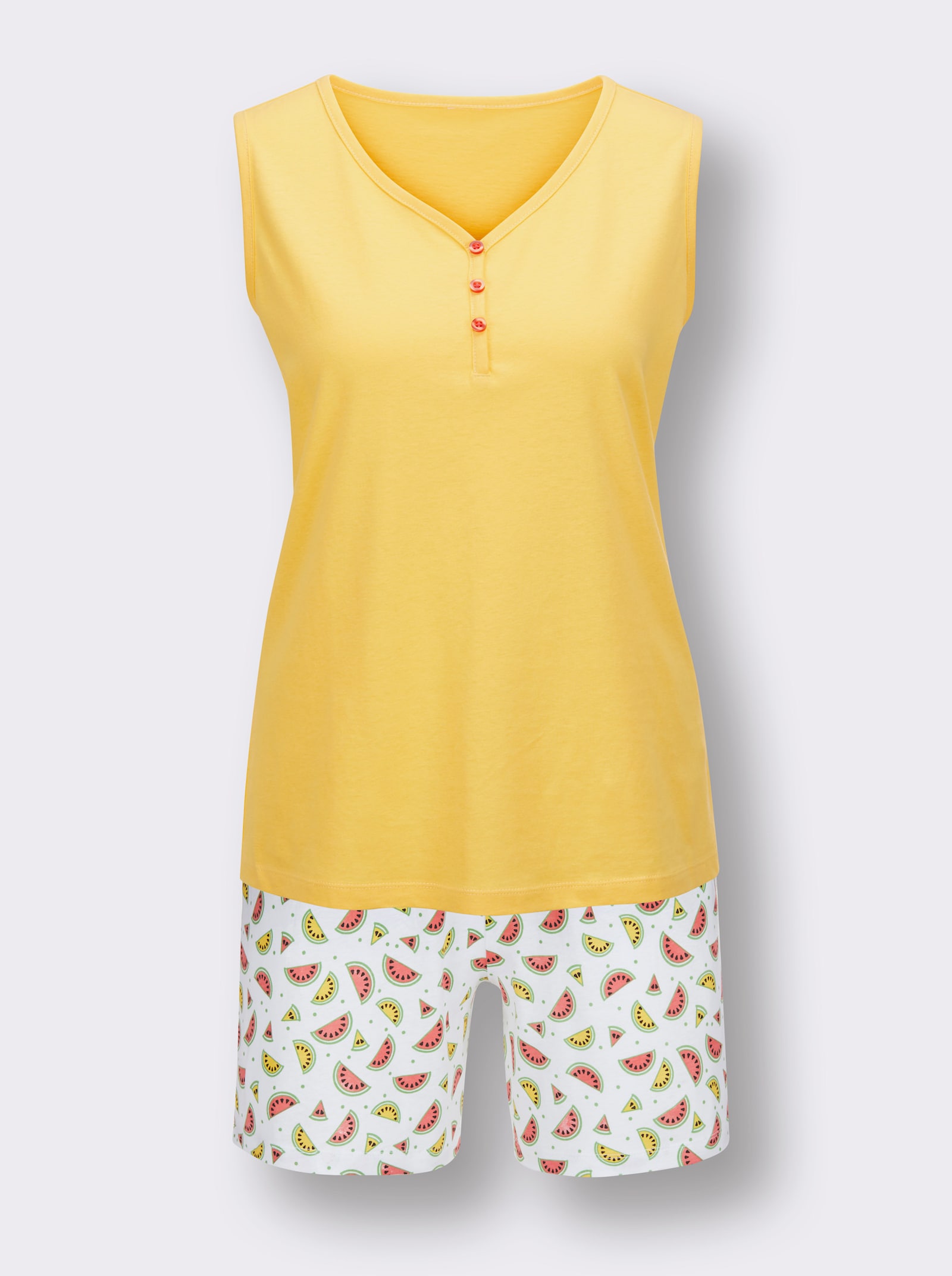 wäschepur Shortys in Jersey-Qualität - gelb-grapefruit-bedruckt + weiß-grapefruit