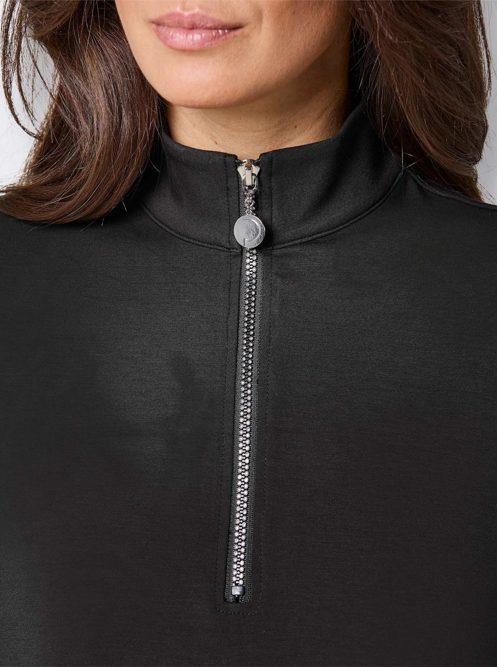 CREATION L PREMIUM Sweatshirt mit Glitzersteinchen - schwarz