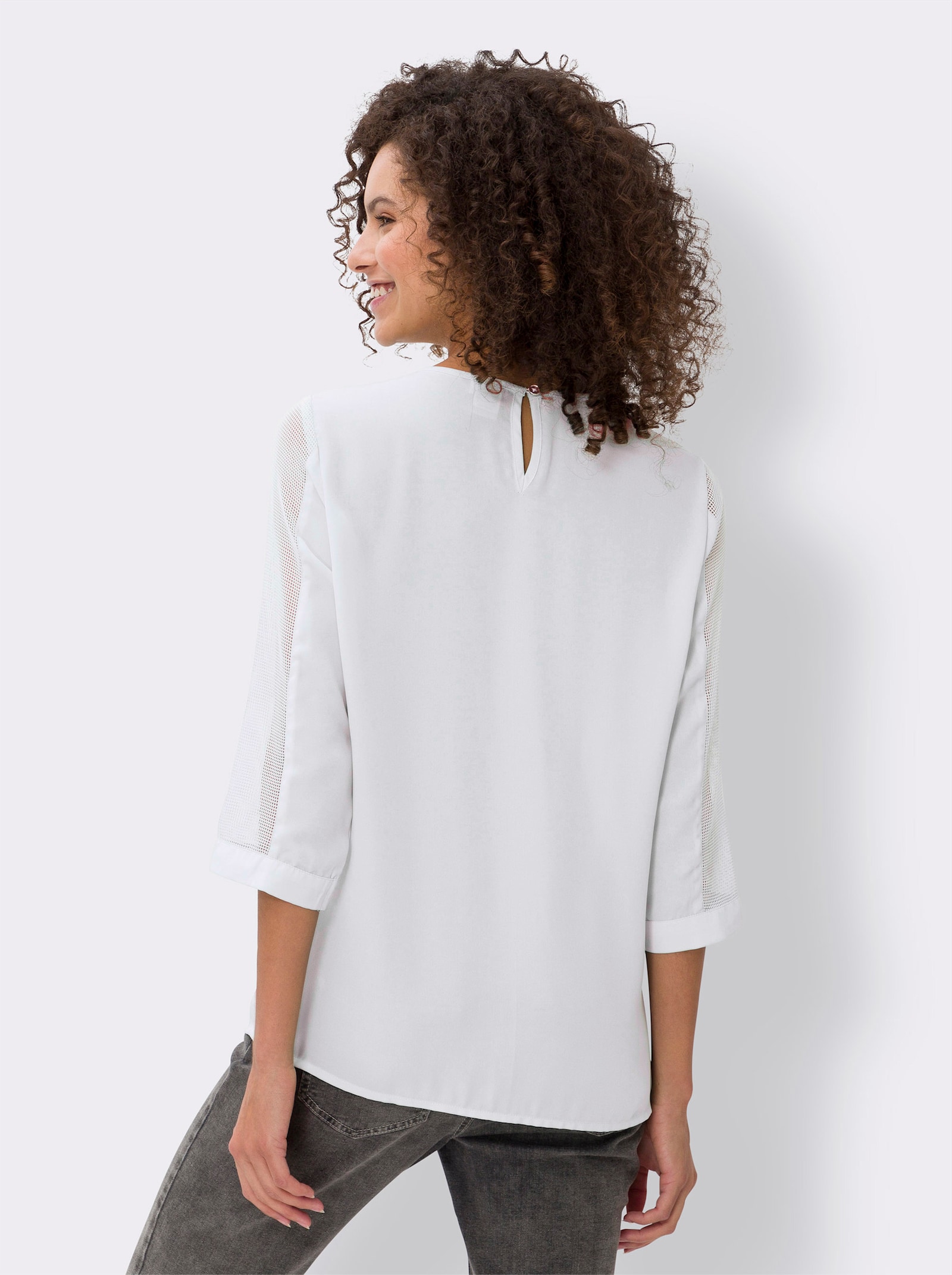 heine Blusenshirt in 2-in-1-Optik mit Netz-Einsätzen - weiß