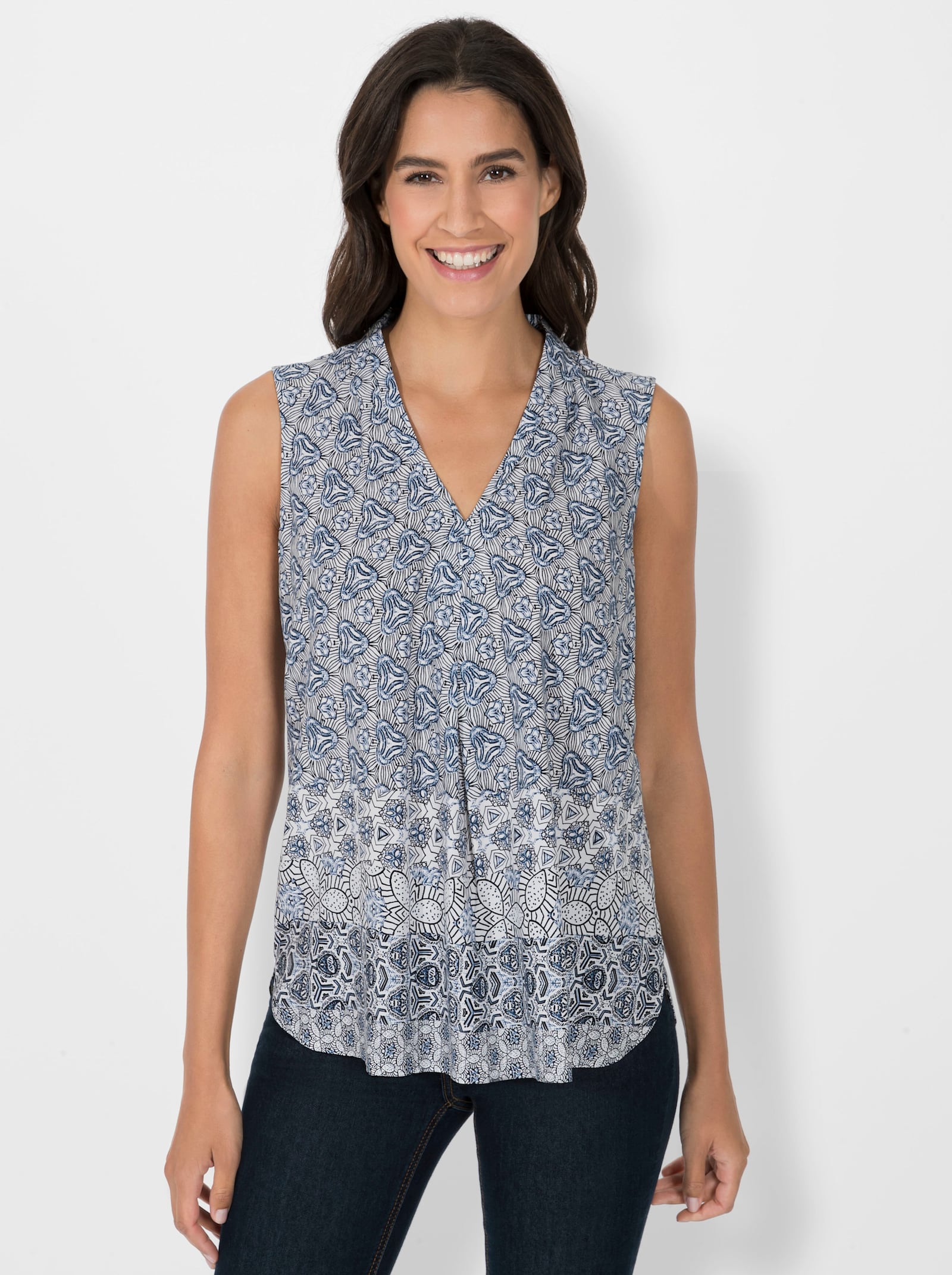 Blusentop mit breiten Trägern, reine Viskose - dunkelblau