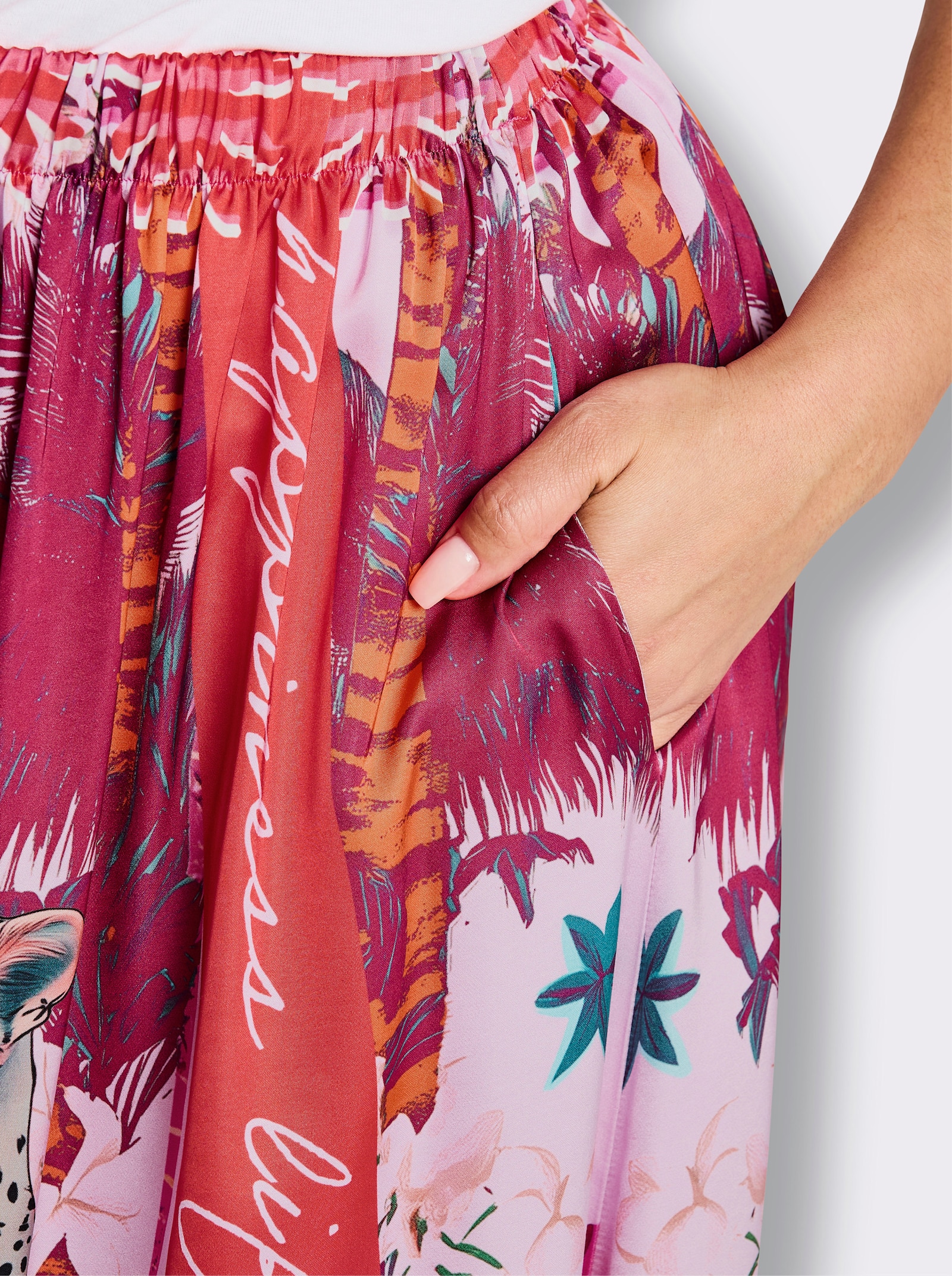 sheego loves miss goodlife Comfortrok met meerkleurige print - roze/oranje bedrukt