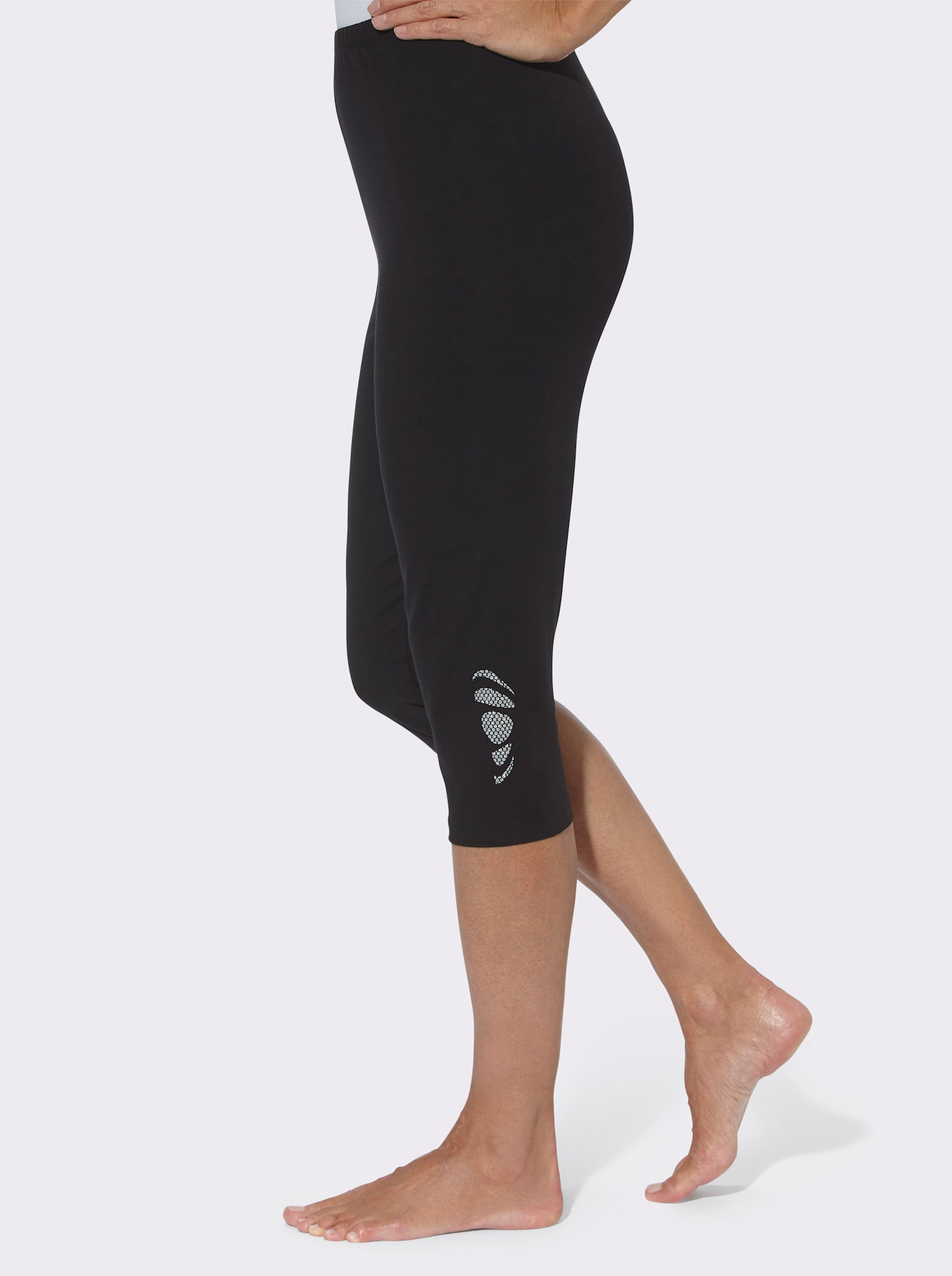 Caprileggings mit Glitzerdruck am Saum - weiß + schwarz