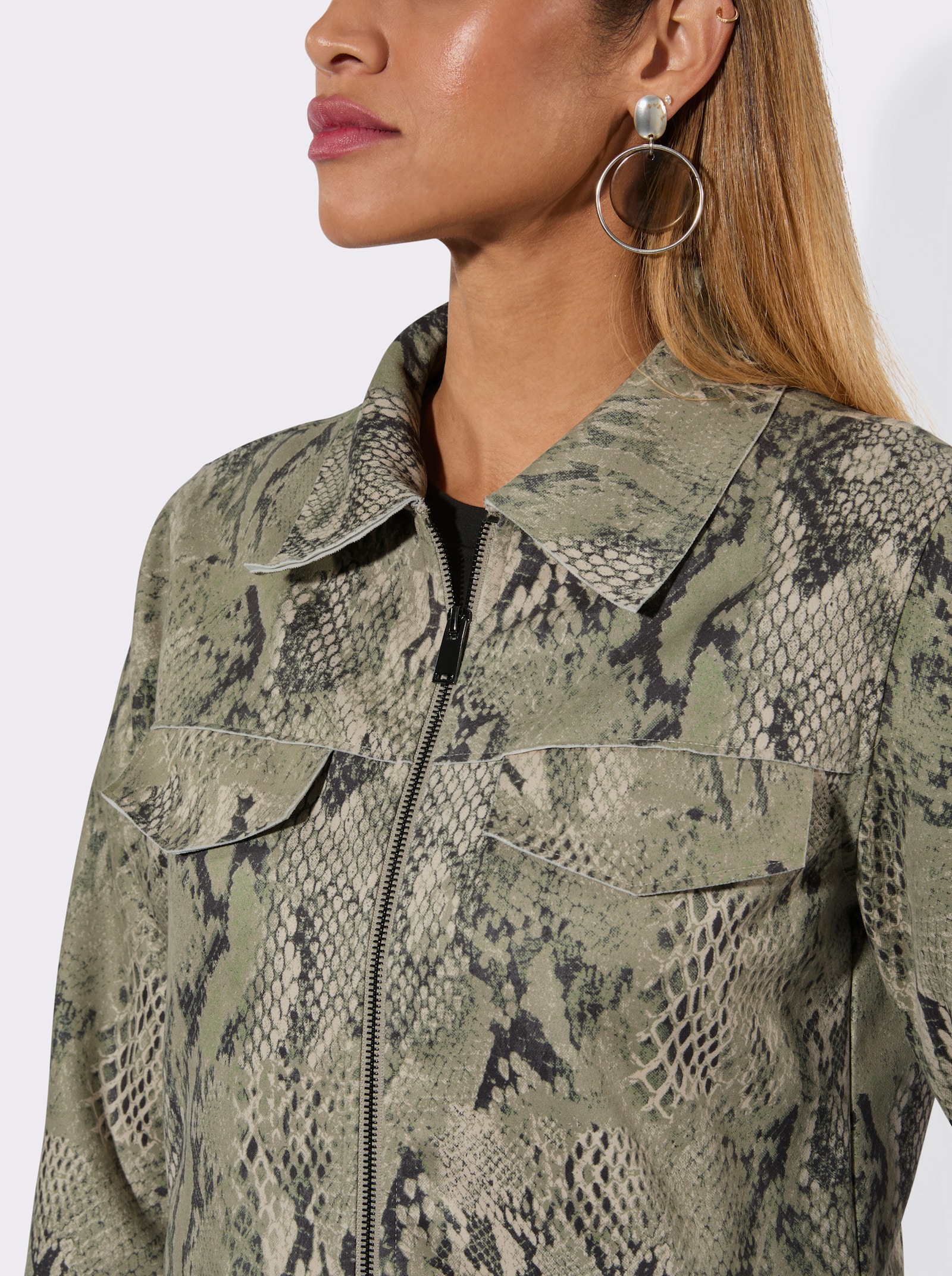 Lederimitat-Blazer im Schlangen-Print - elfenbein-graphit-bedruckt