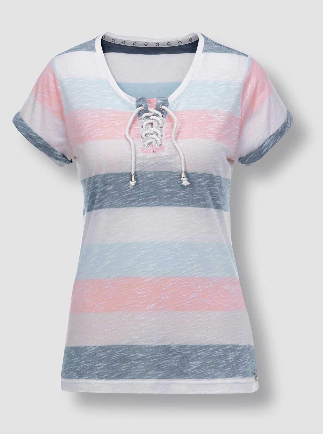 Creation L Premium Viskose-Leinen-Shirt - flamingo-weiß-geringelt