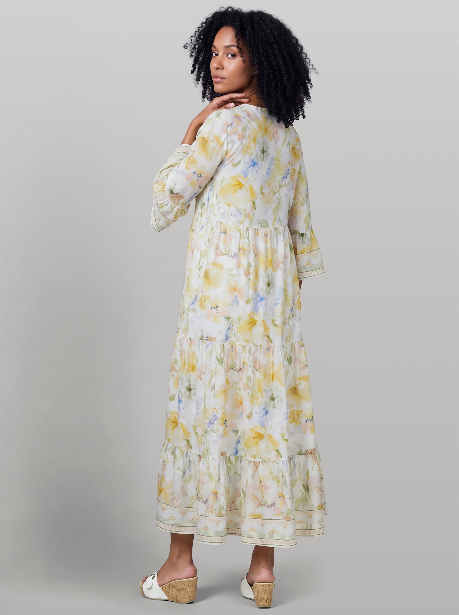 heine Volantkleid mit Blüten-Dessin - ecru-zitrone-bedruckt