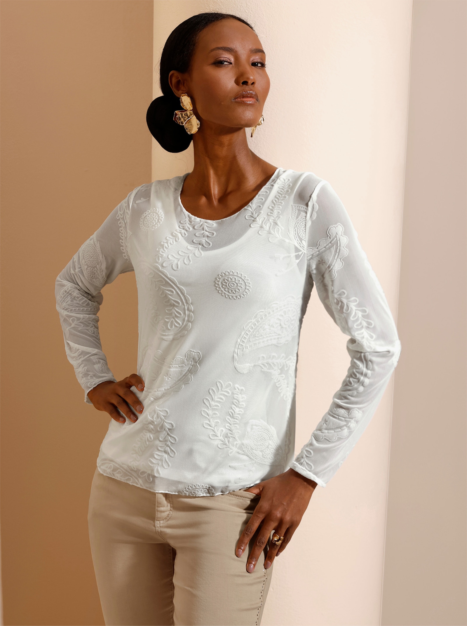 Langarmshirt mit integriertem Top - ecru