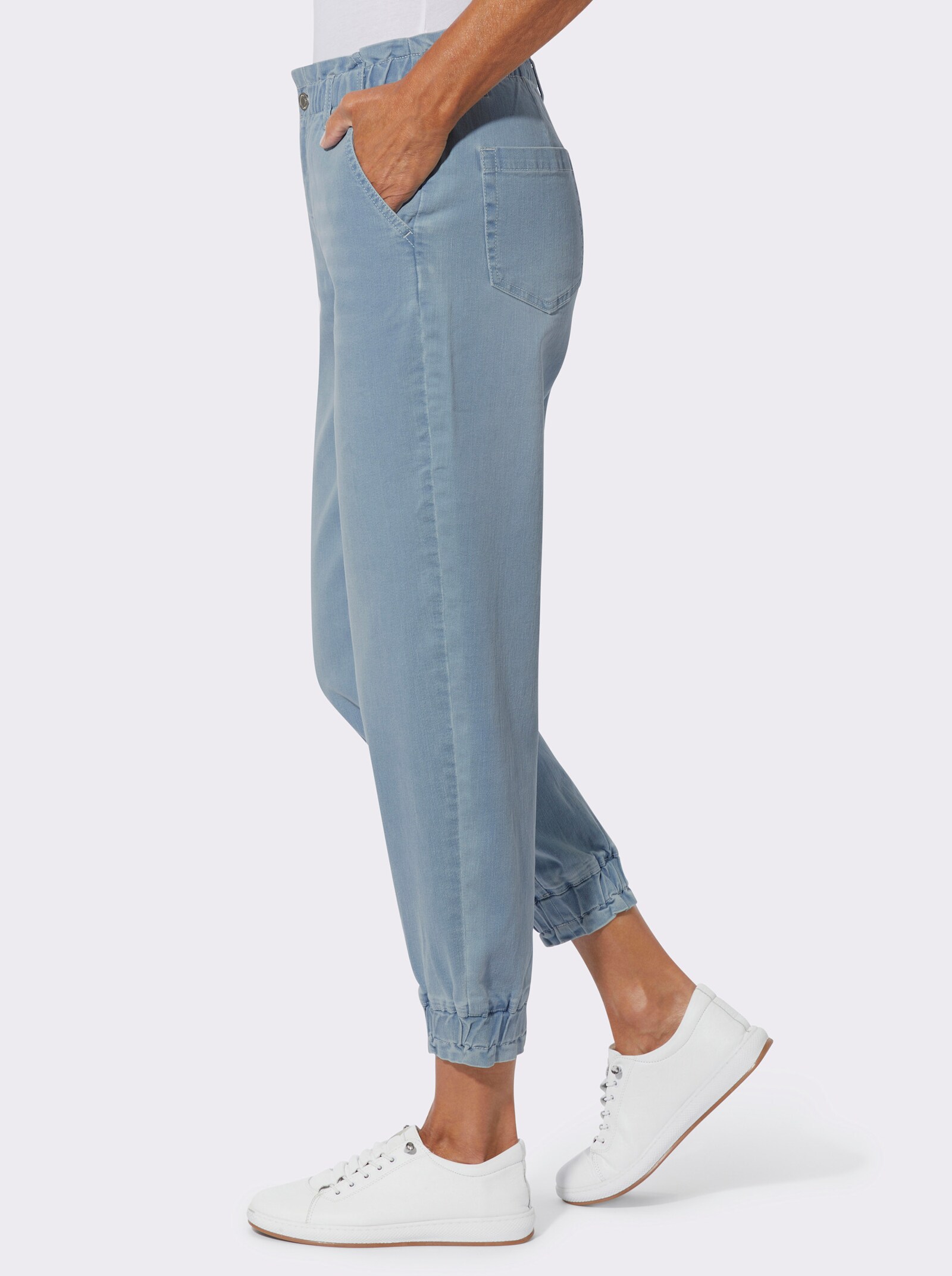 7/8-Jeans mit Elastik-Bund - blue-bleached