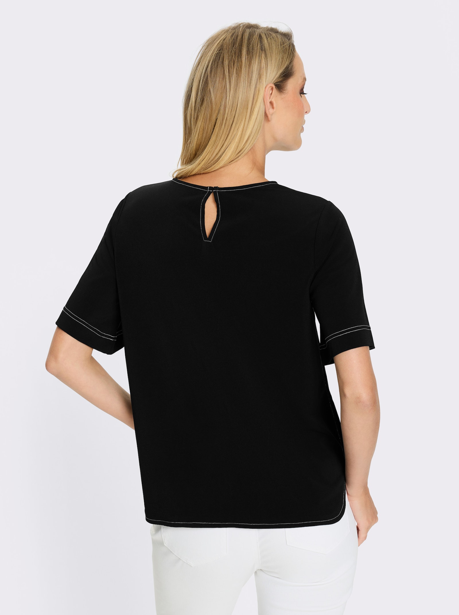 heine T-Shirt mit Ziernähten, kontrastfarben - schwarz