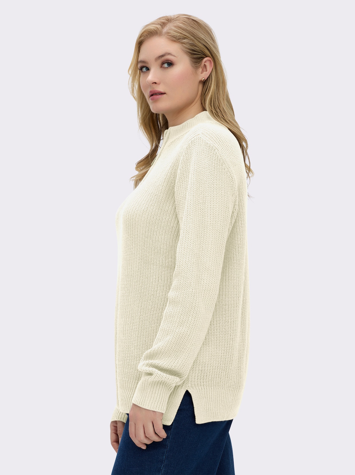 Stehkragenpullover in Patentstrick - champagner