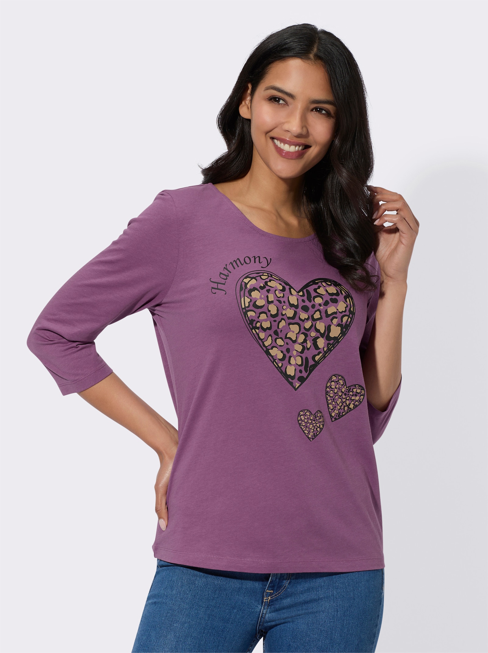 3/4-Arm-Shirt mit platziertem Druck - violett-schwarz