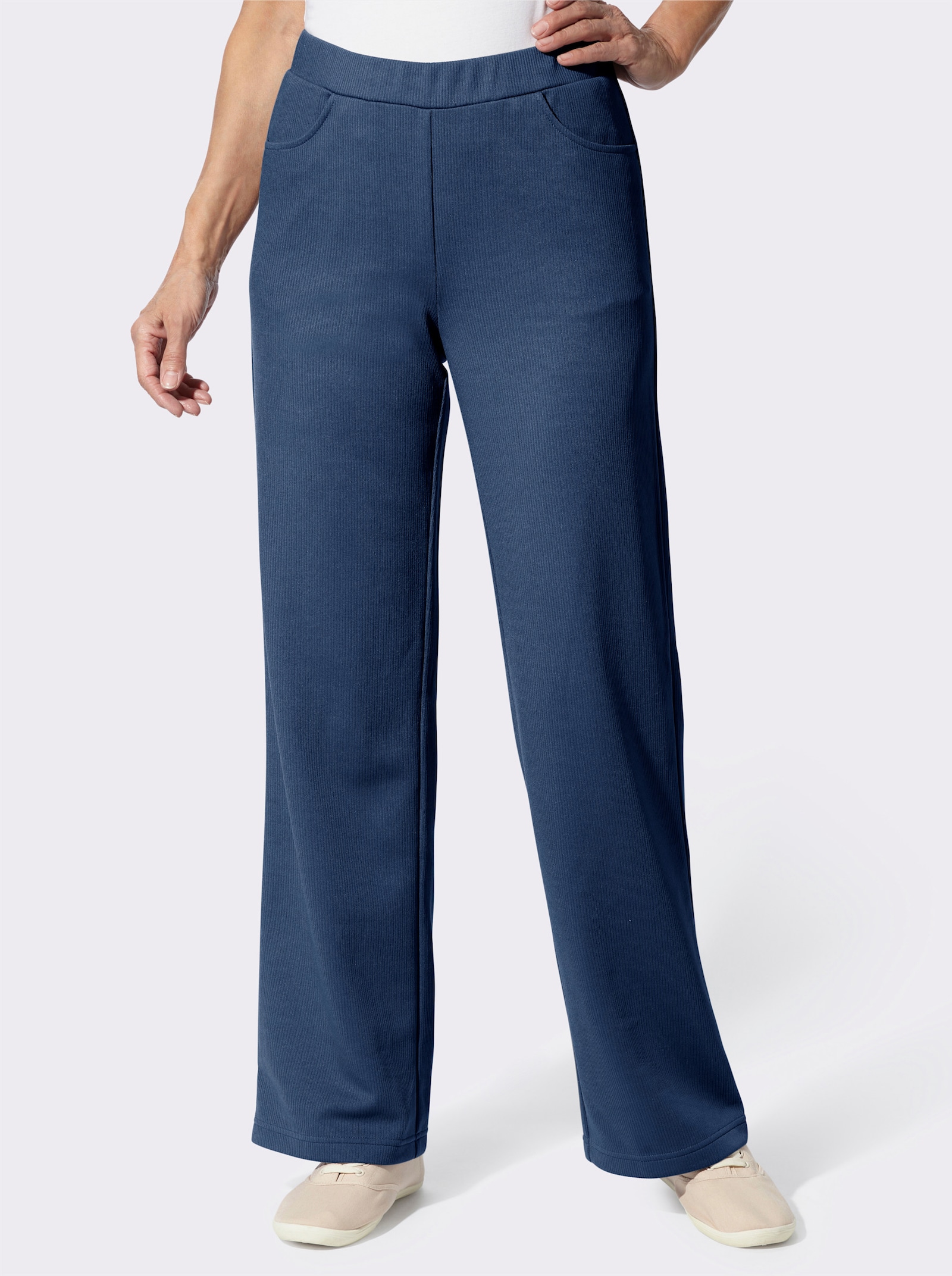 Schlupfhose in Ripp-Optik, pflegeleicht - jeansblau