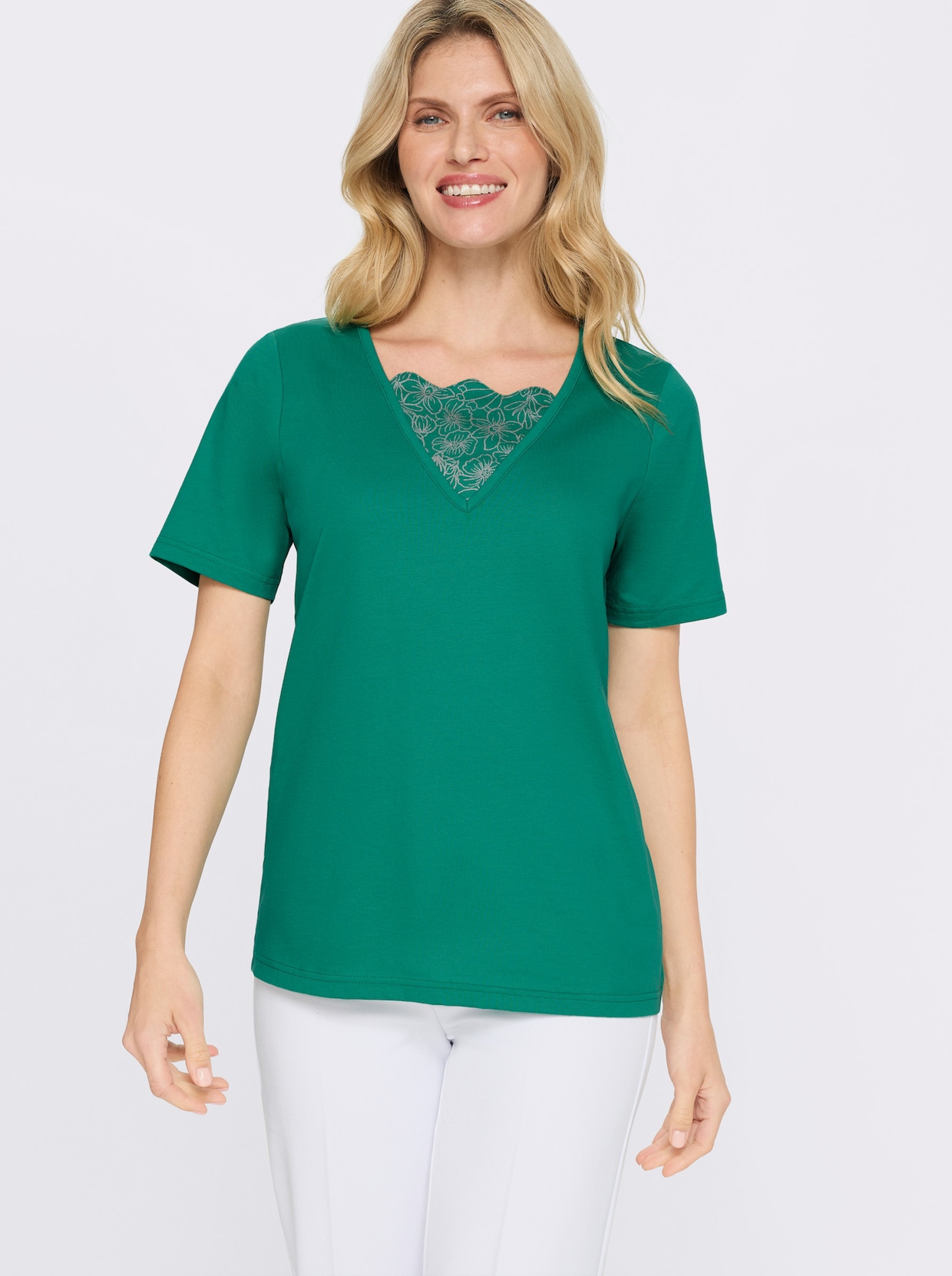 2-in-1-Shirt mit Glitzerdruck - smaragd