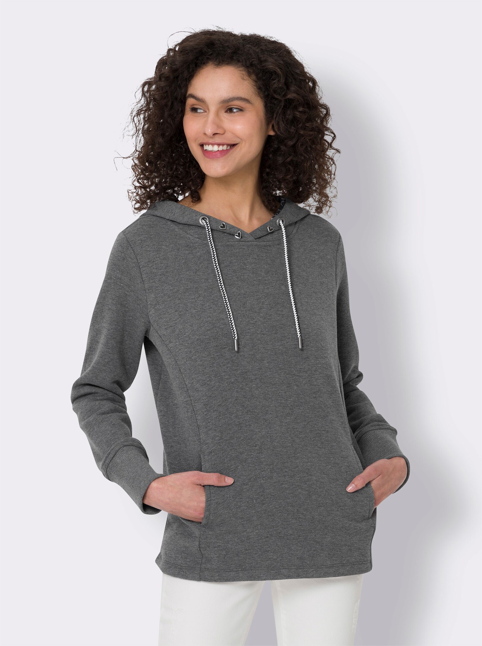 heine Sweatshirt met capuchon en zakken - lichtgrijs/antraciet gemêleerd