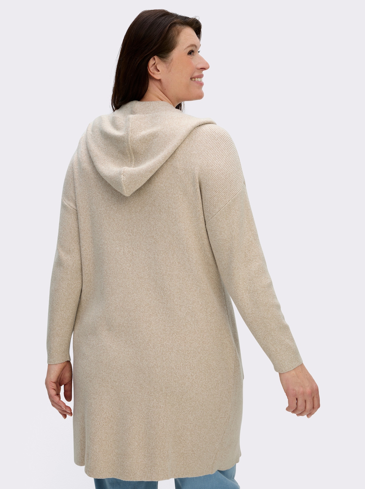 Longstrickjacke mit Kapuze - beige-meliert