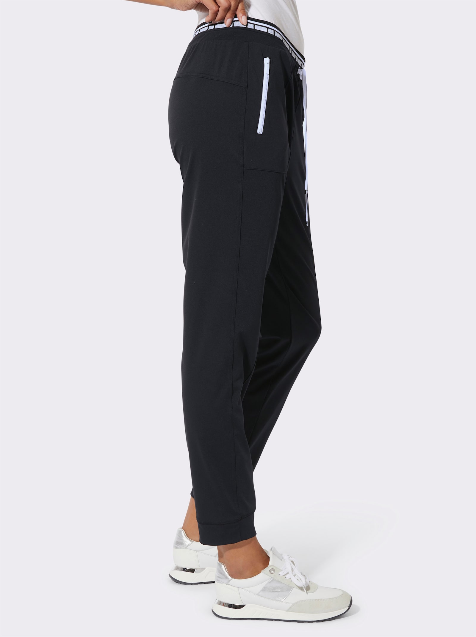 Jogg Pants mit doppeltem Bund - schwarz