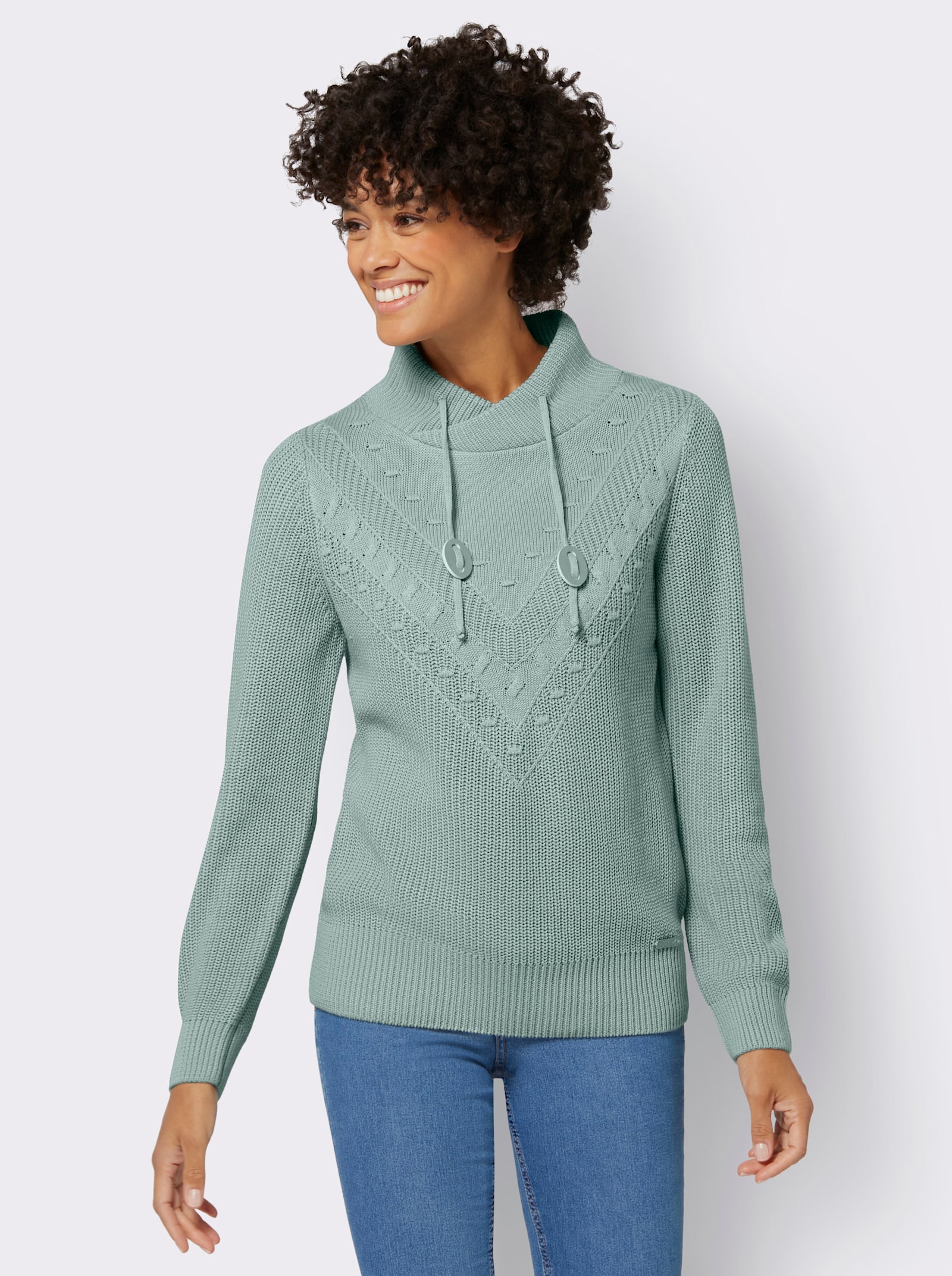 Strickpullover mit überlappendem Stehkragen - kalkmint