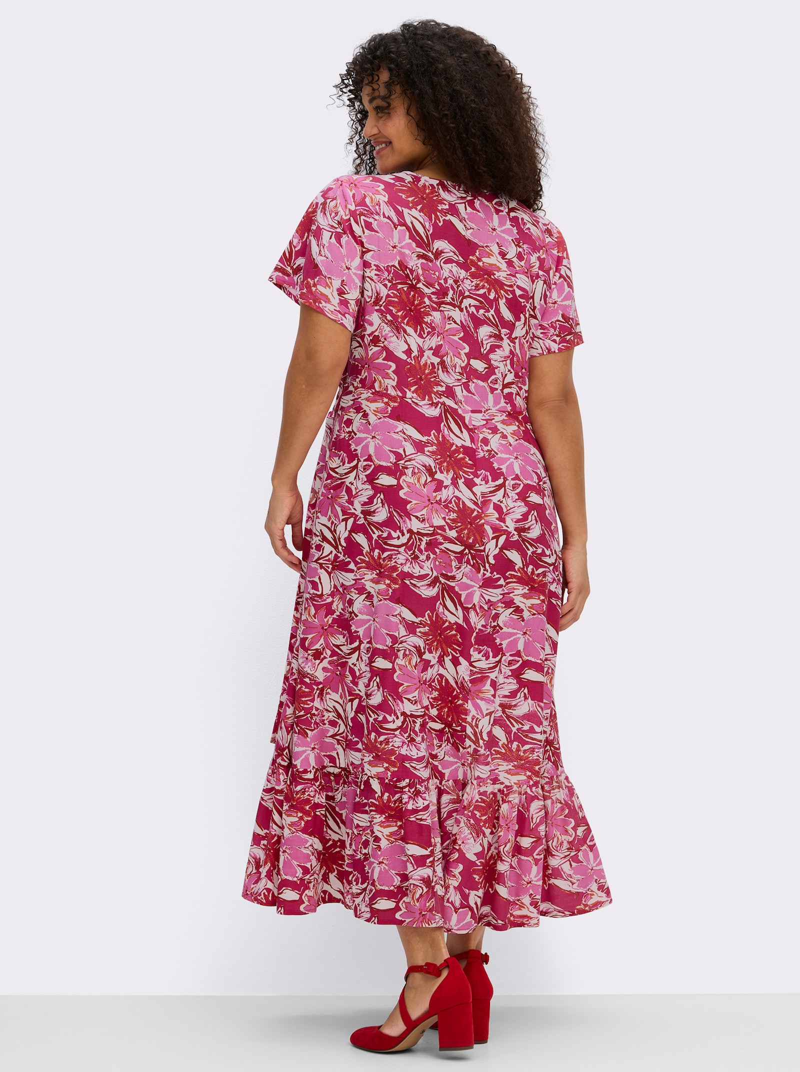 sheego by Joe Browns Wikkeljurk met volant aan de zoom - aardbei/pink gedessineerd